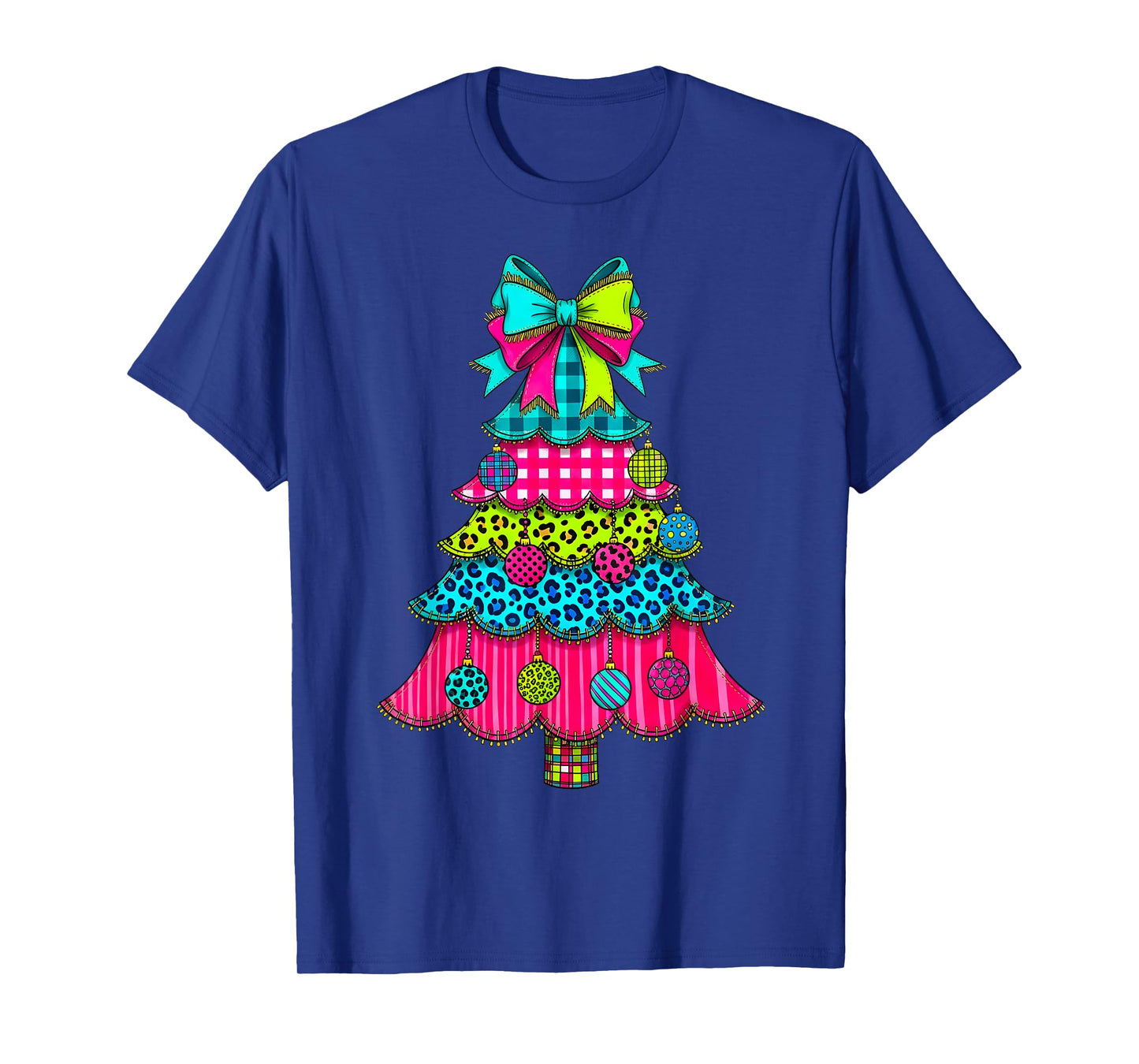 Preppy Christmas Tree Patchwork Vintage Men Women Kids Xmas T-Shirt