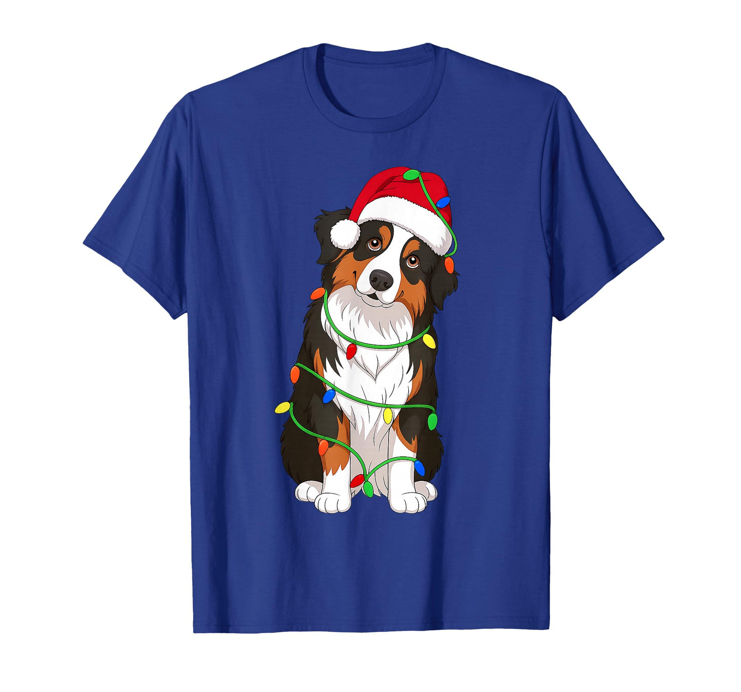 Australian Shepherd Christmas Tree Lights Holiday Dog Lover T-Shirt