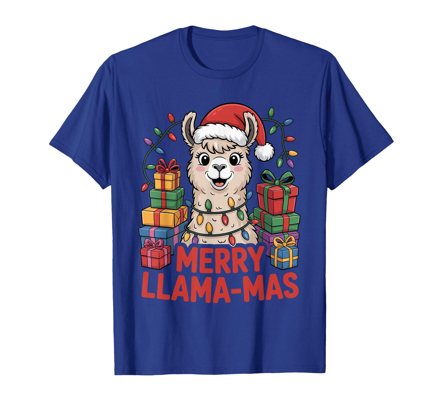 Funny Llama Santa Hat Animals Lovers Ugly Christmas Pajamas T-Shirt
