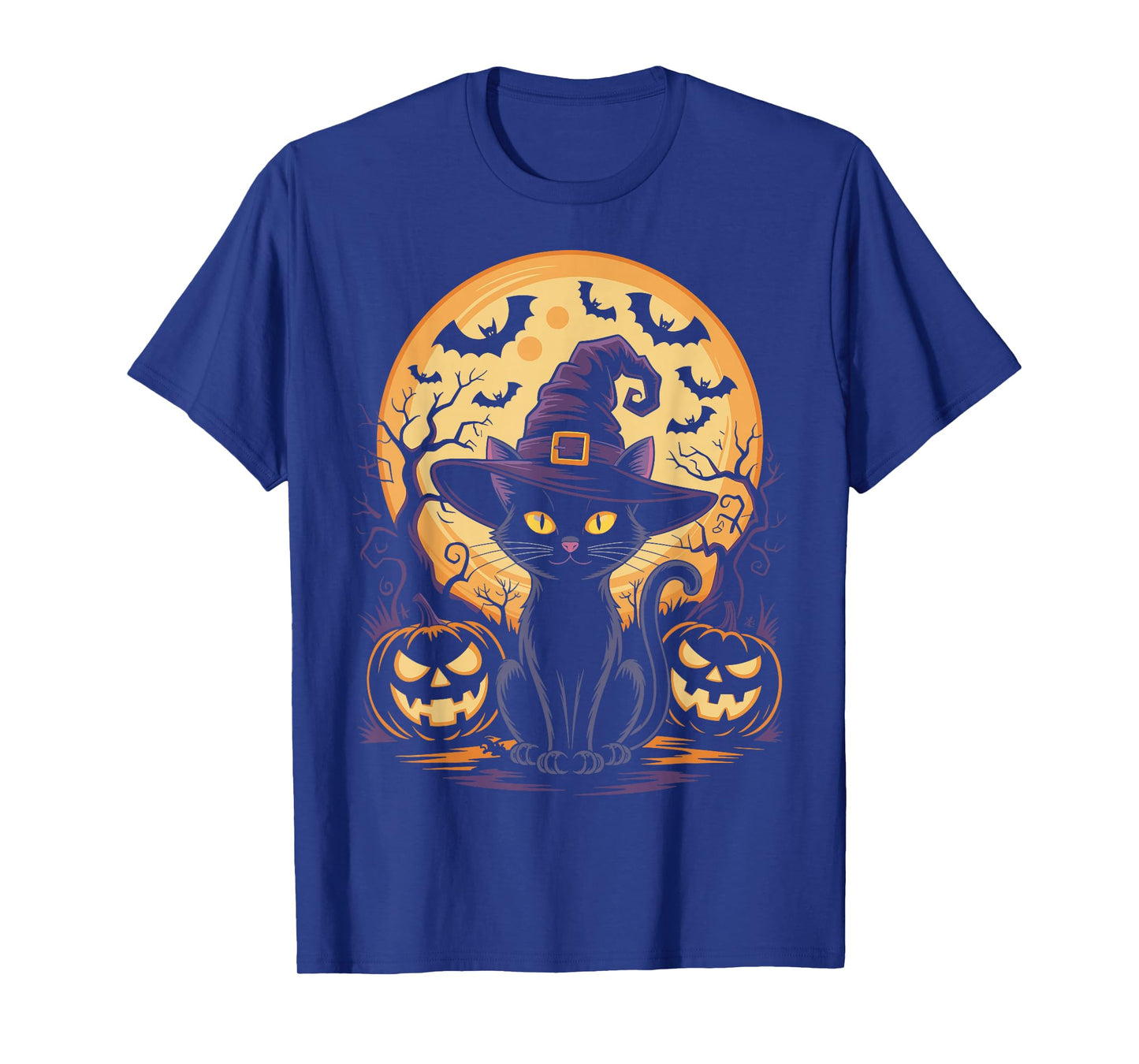 Cute Halloween Black Cat Witch Hat Pumpkin T-Shirt