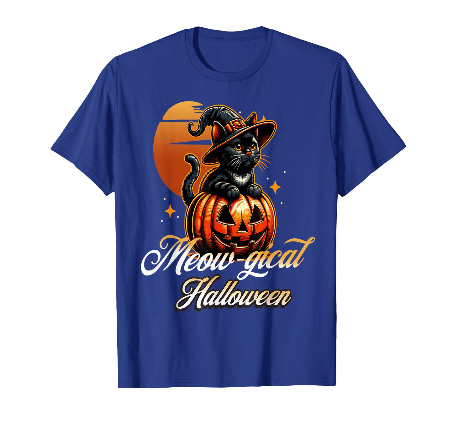 Meowgical Halloween Cute Cat Pumpkin Night Scene T-Shirt