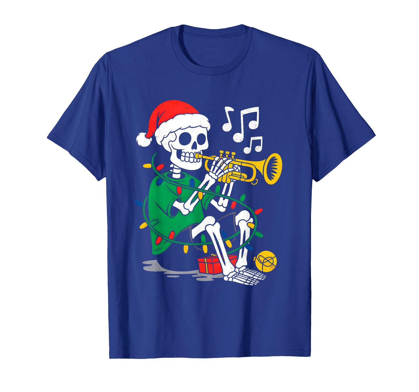 Xmas Santa Skeleton Playing Trumpet Funny Christmas Boys T-Shirt