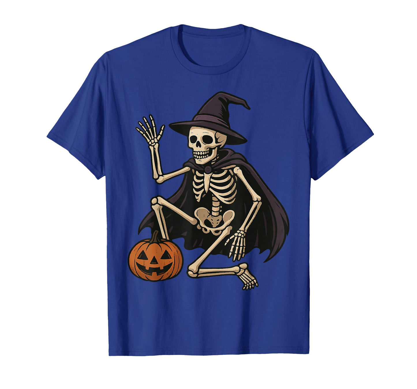Halloween Skeleton in Witch Costume with Pumpkin Head T-Shirt
