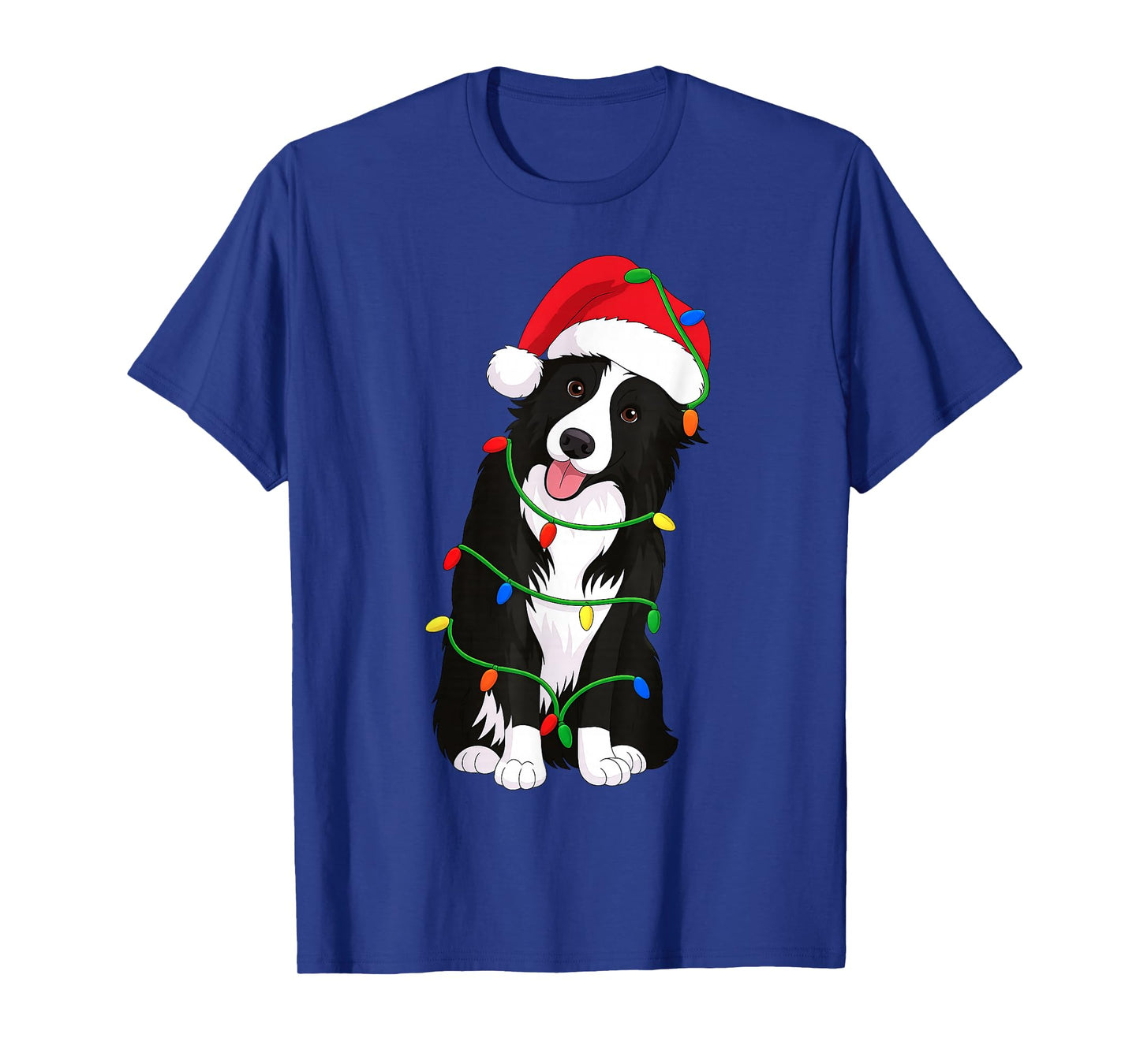Border Collie Christmas Tree Lights Holiday Dog Lover T-Shirt