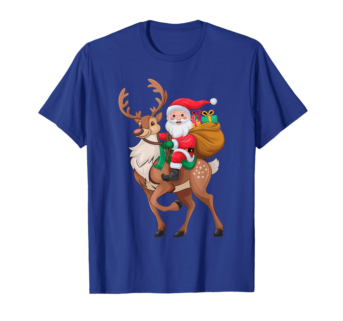 Santa Riding Reindeer Christmas Men Boys Kids Teens Xmas T-Shirt