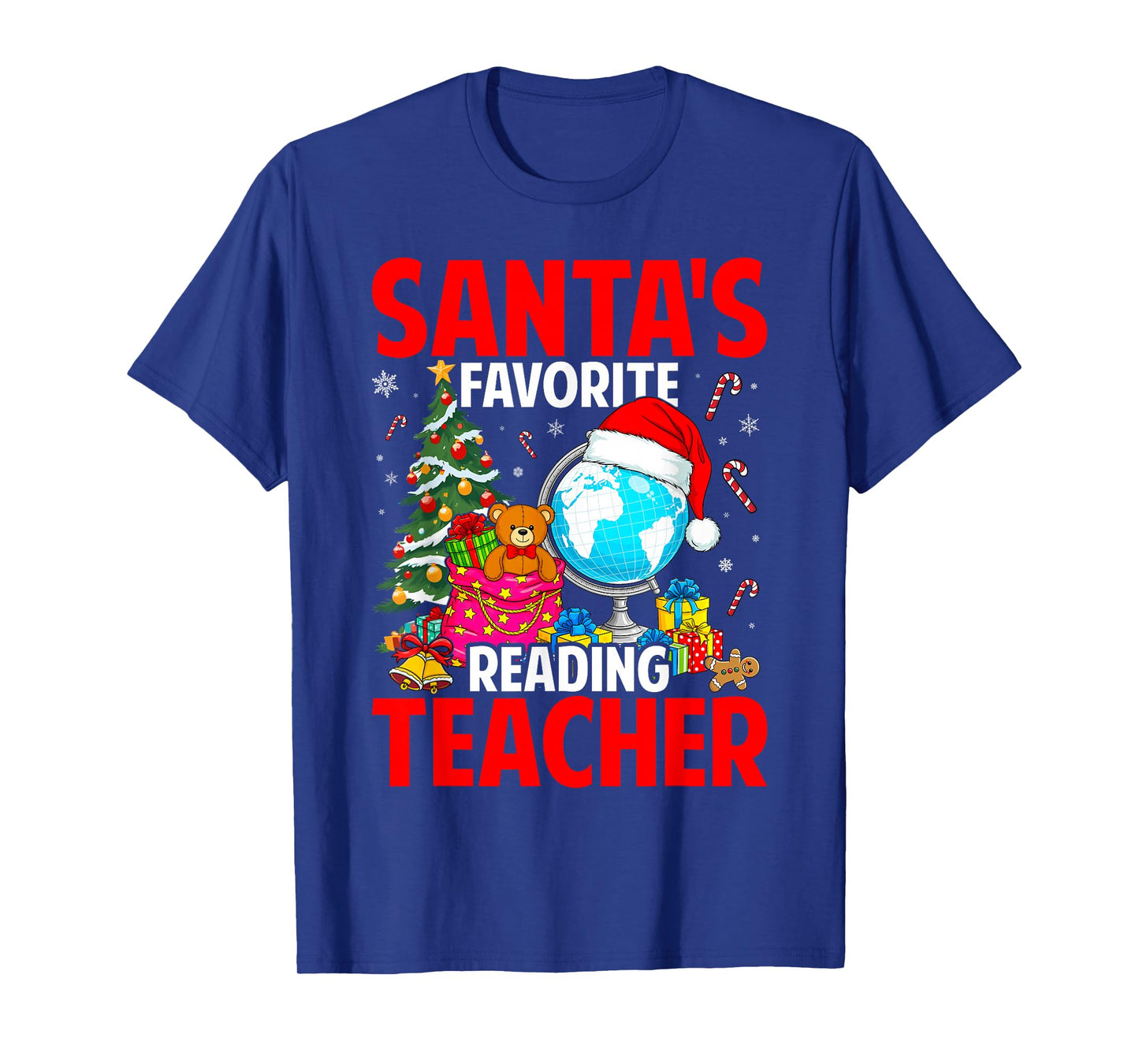 Santa's Favorite Reading Teacher Xmas Light Hat Christmas T-Shirt