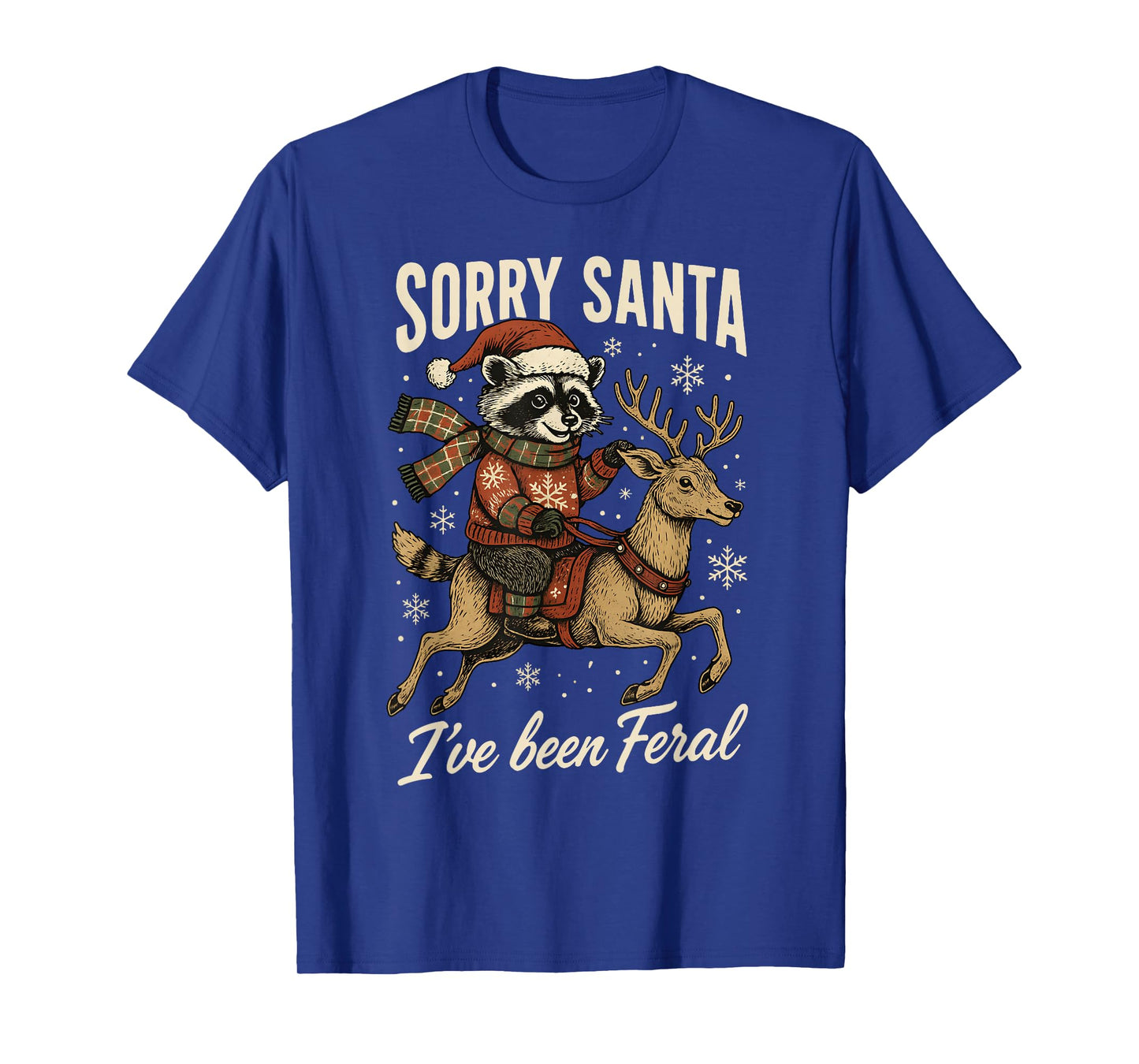 Raccoon Christmas Sorry Santa I've Been Feral Cute Santa Hat T-Shirt