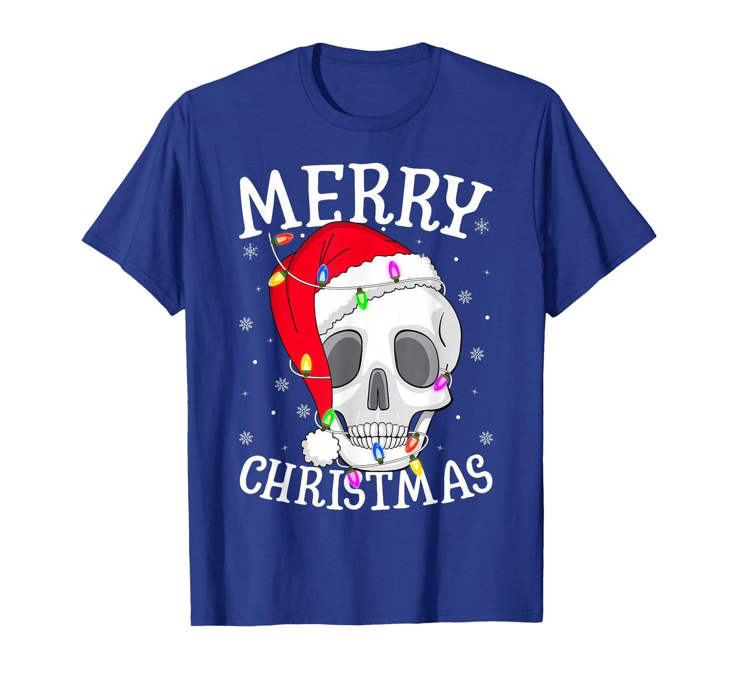 Skeleton Skull Christmas Lights Funny Santa Hat Scary Xmas T-Shirt