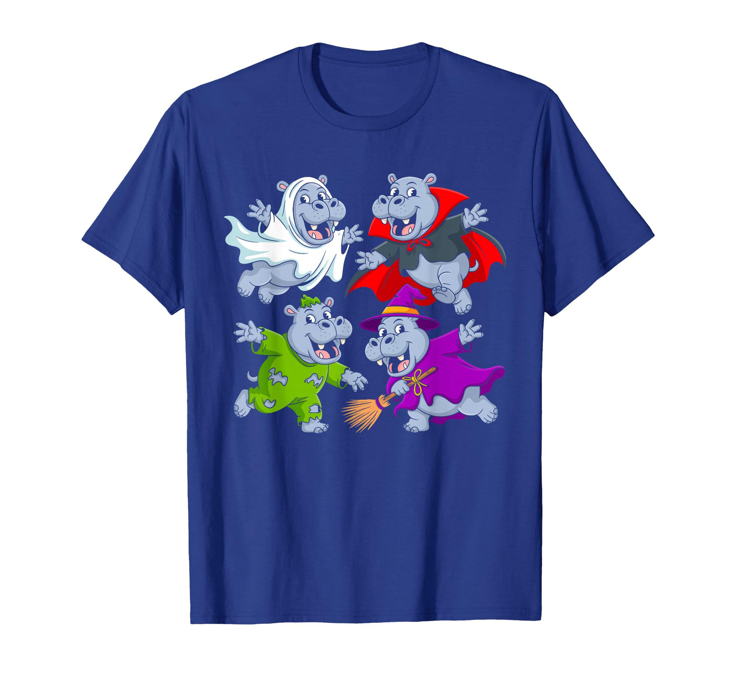 Cute Hippo Ghost Witch Zombie Kids Halloween T-Shirt