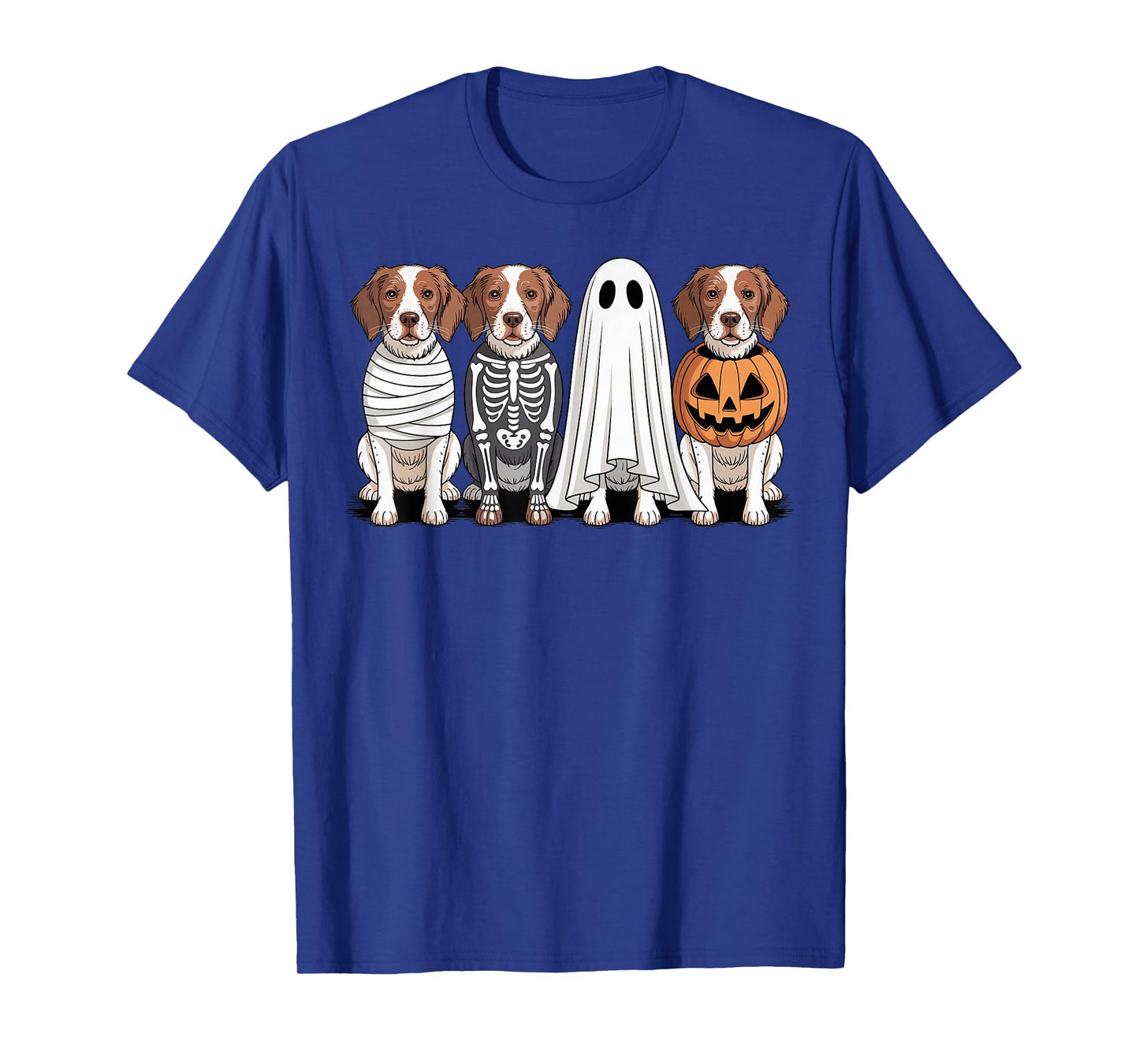 Spooky Ghost Brittany Spaniel Pumpkin Halloween Dog Skeleton T-Shirt