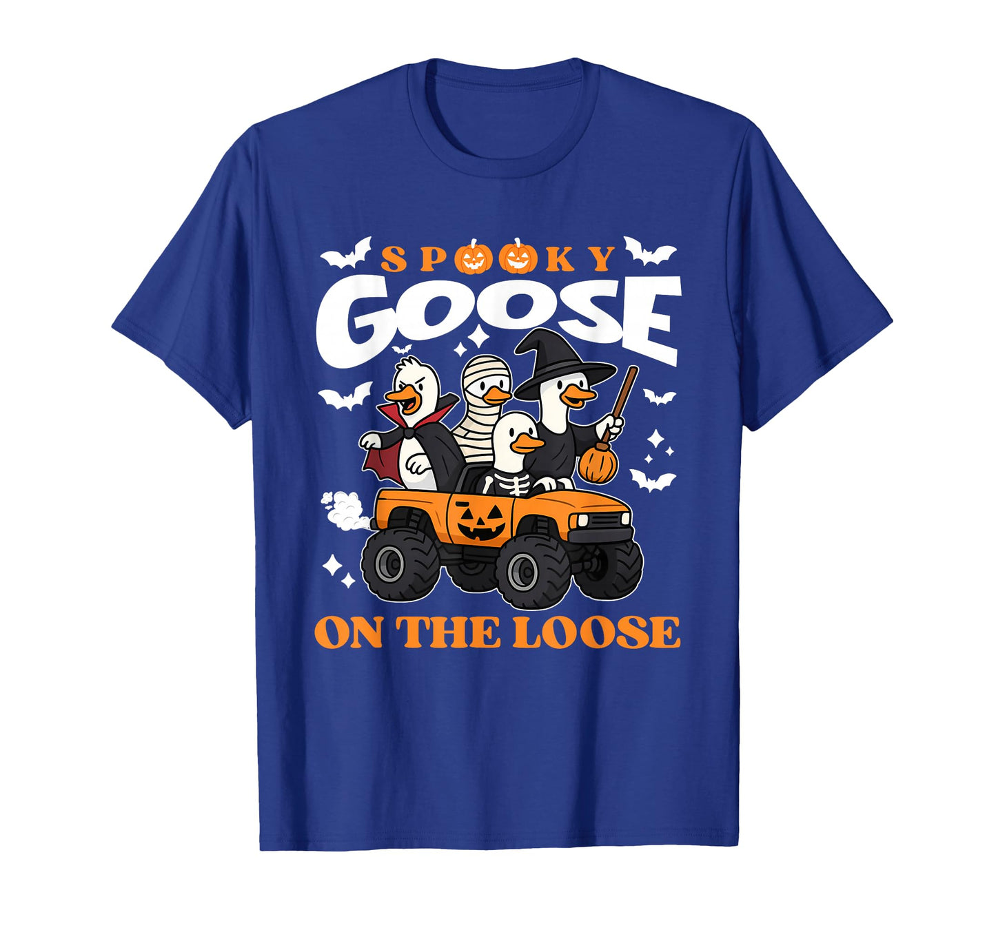 Spooky Goose On The Loose Funny Witch Skeleton Monster Truck T-Shirt