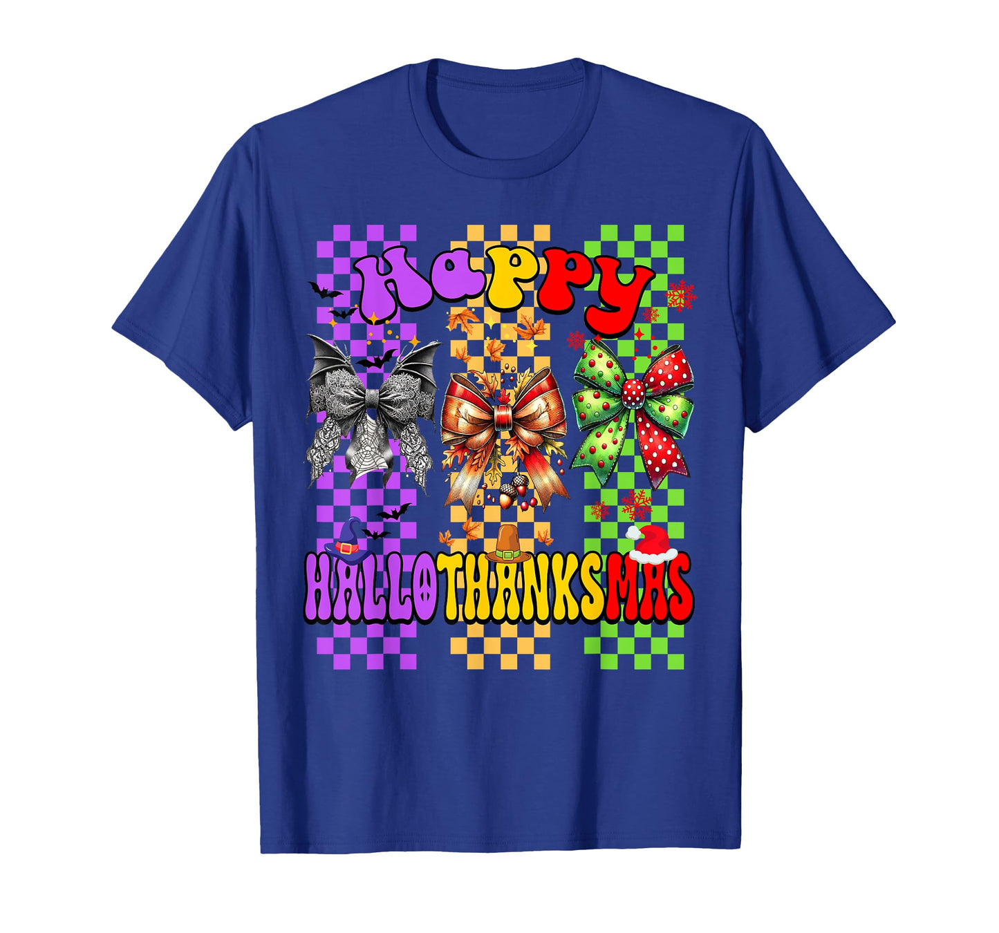 Hallothanksmas Coquette Bow Halloween Thanksgiving Christmas T-Shirt