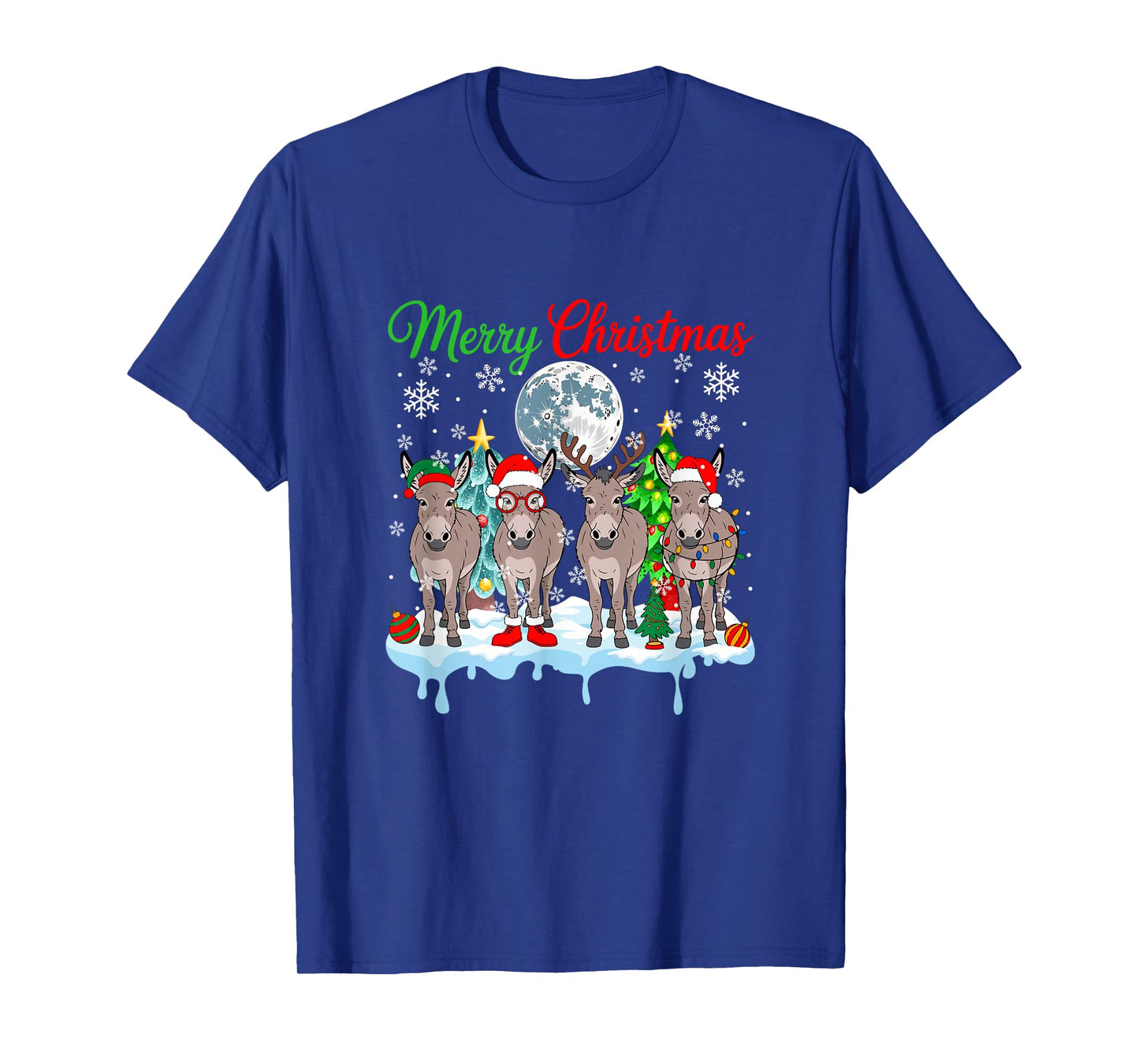 Merry Christmas Snow Group Santa Elf Reindeer Donkeys Farmer T-Shirt