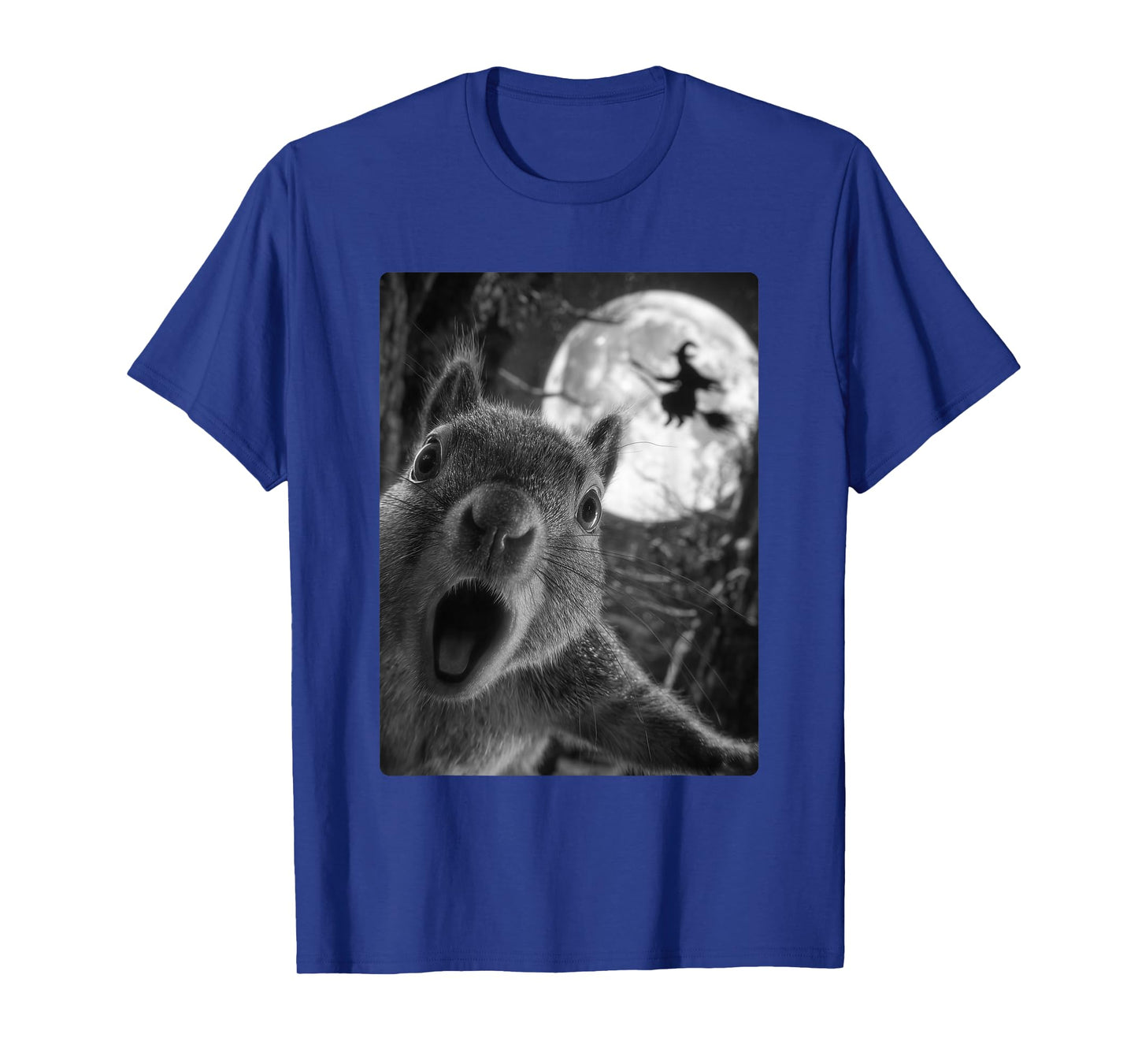 Funny Squirrel Selfie with Full Moon Flying Witch Halloween T-Shirt