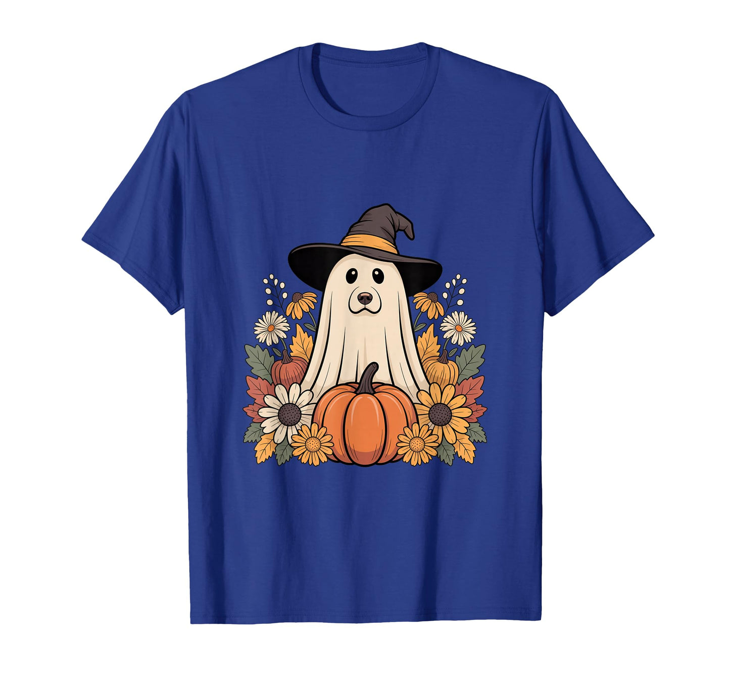 Dog Ghost with Witch Hat and Pumpkins T-Shirt