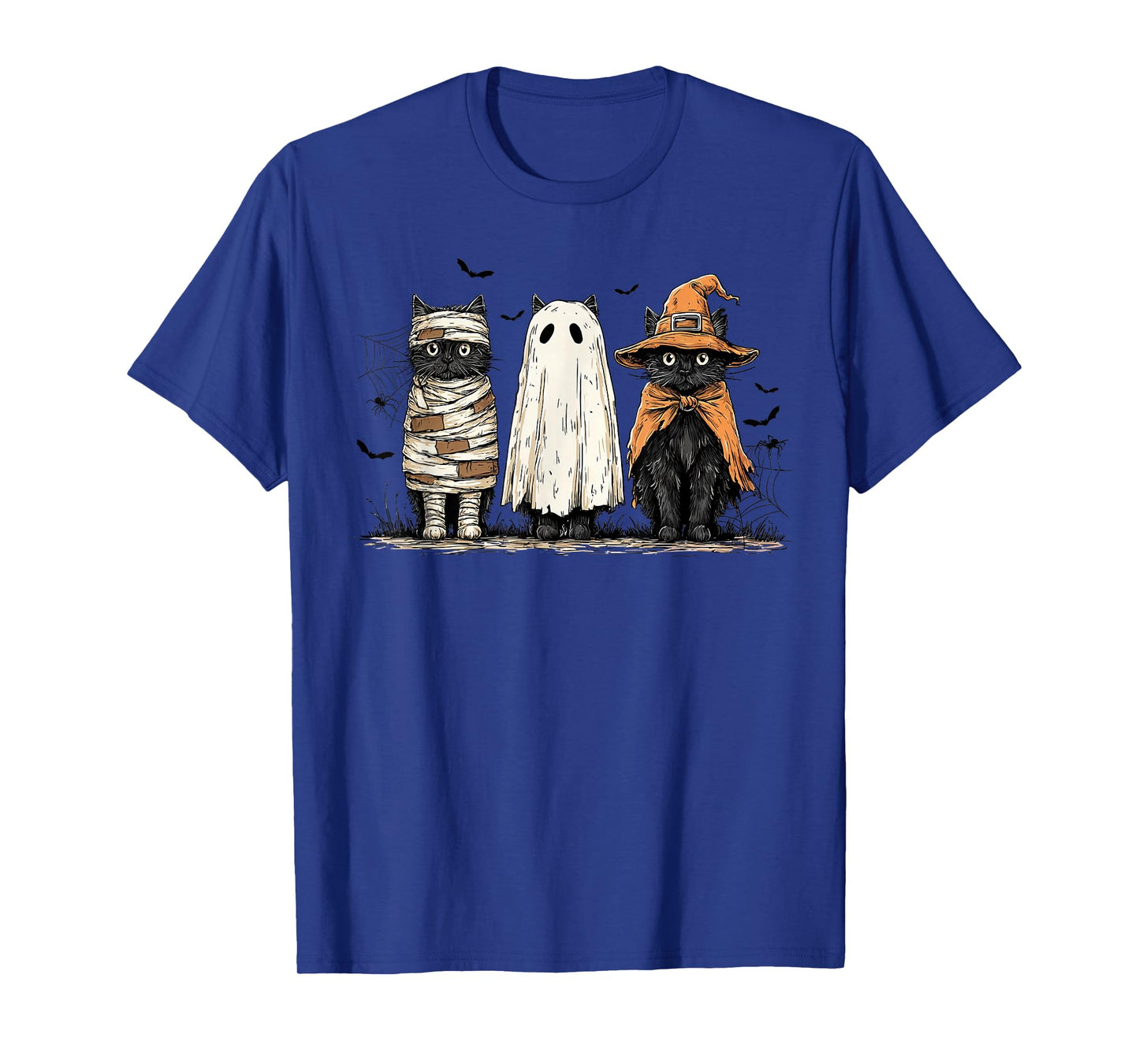 Retro Ghost Black Cat Witch Scary Halloween Pumpkin T-Shirt