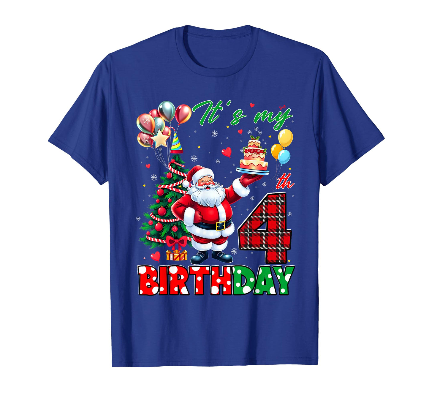 Kids It's My 4th Birthday Cute Santa Christmas 4 Years Old T-Shirt