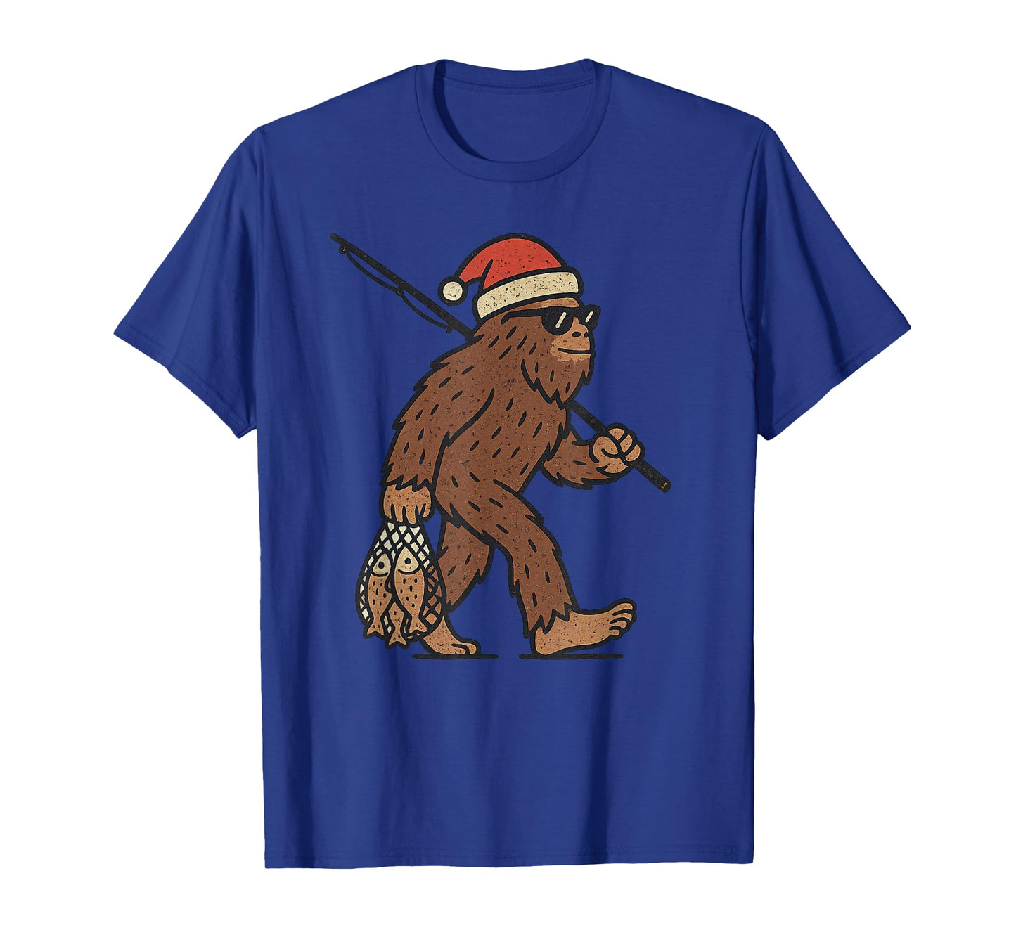 Sasquatch Fishing Christmas Vintage Fish Funny Xmas T-Shirt