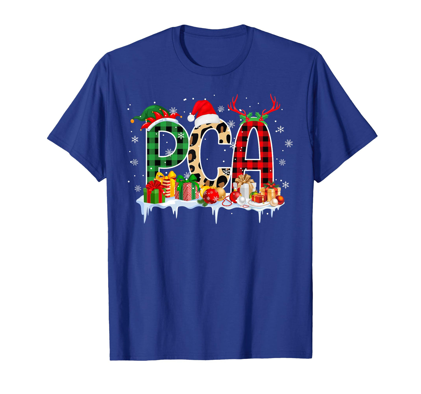 Leopard Red Plaid PCA Nursing Santa Hat Reindeer Christmas T-Shirt