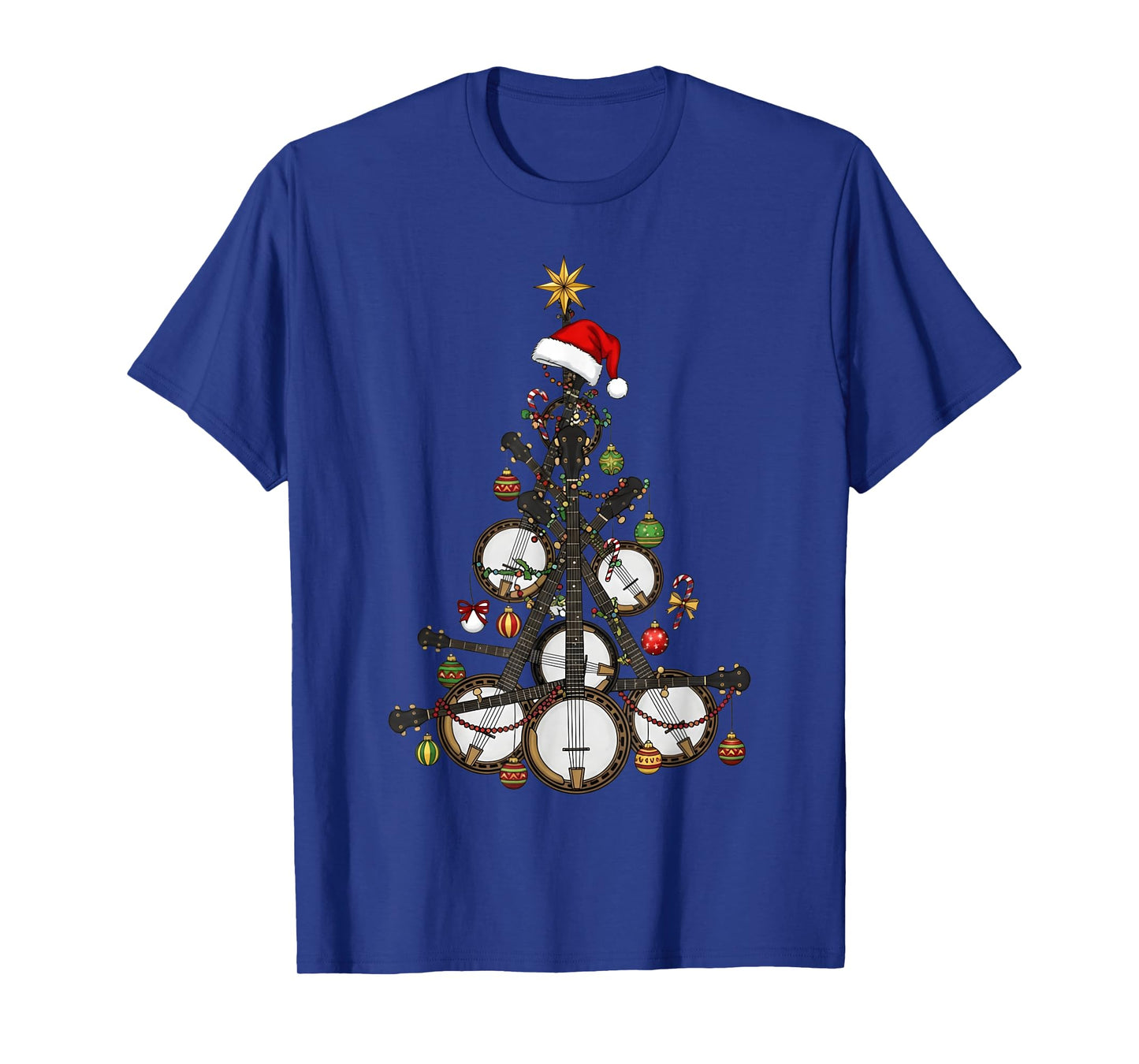 Funny Banjo Player Christmas Tree Santa Musician Xmas Men T-Shirt