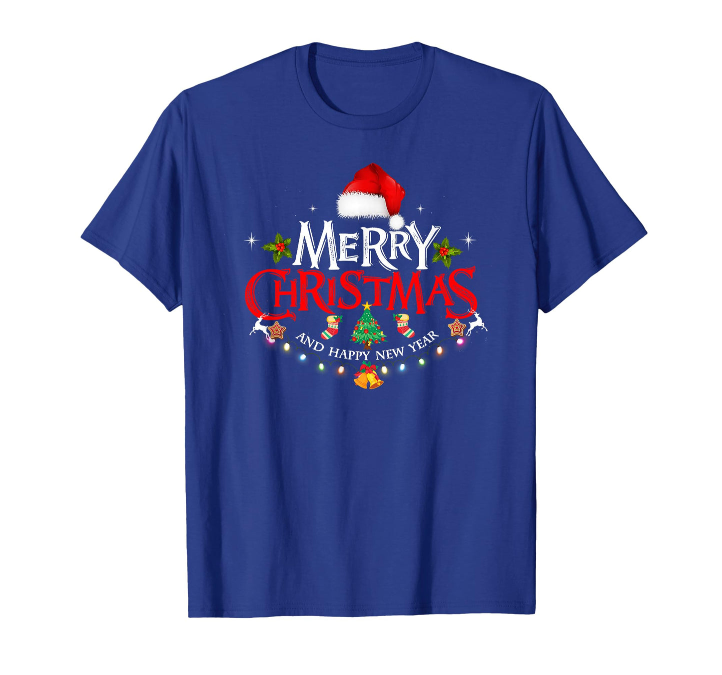 Merry Christmas Lights Red Santa Hat Xmas and Happy New Year T-Shirt