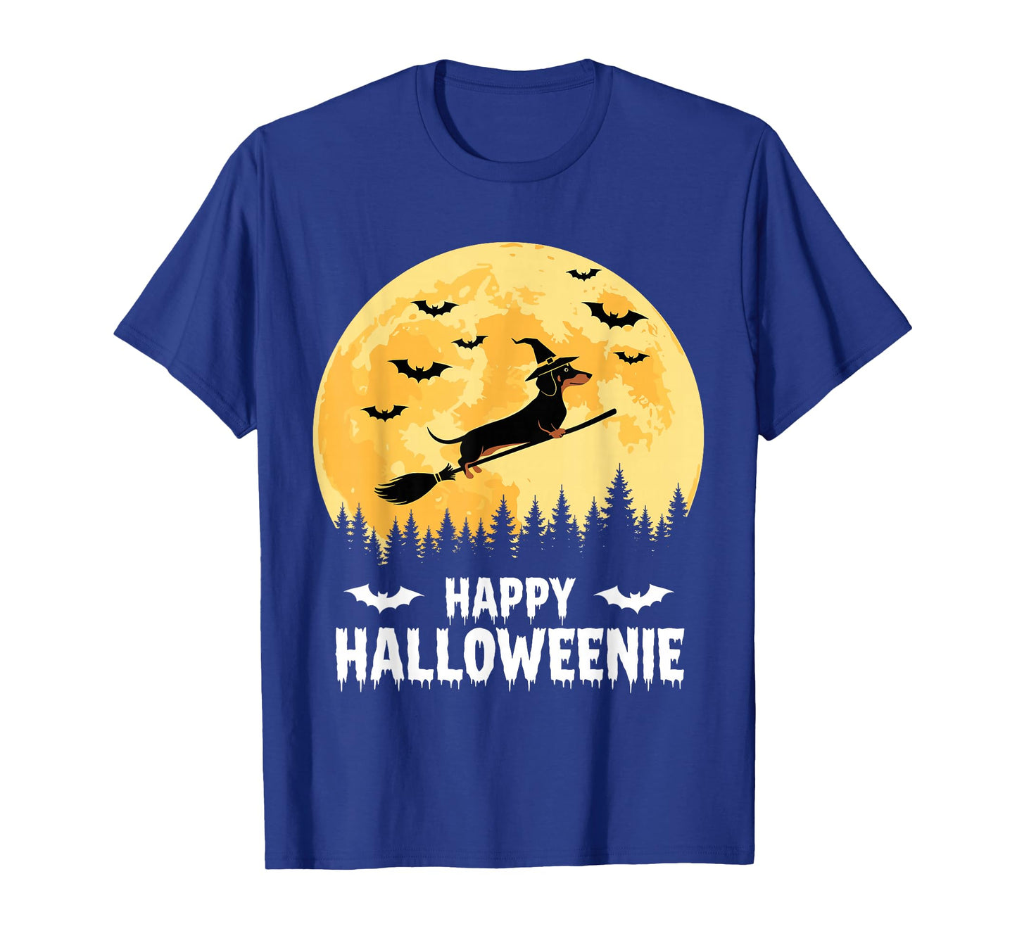 Happy Halloweenie Funny Halloween Dachshund Flying Witch T-Shirt