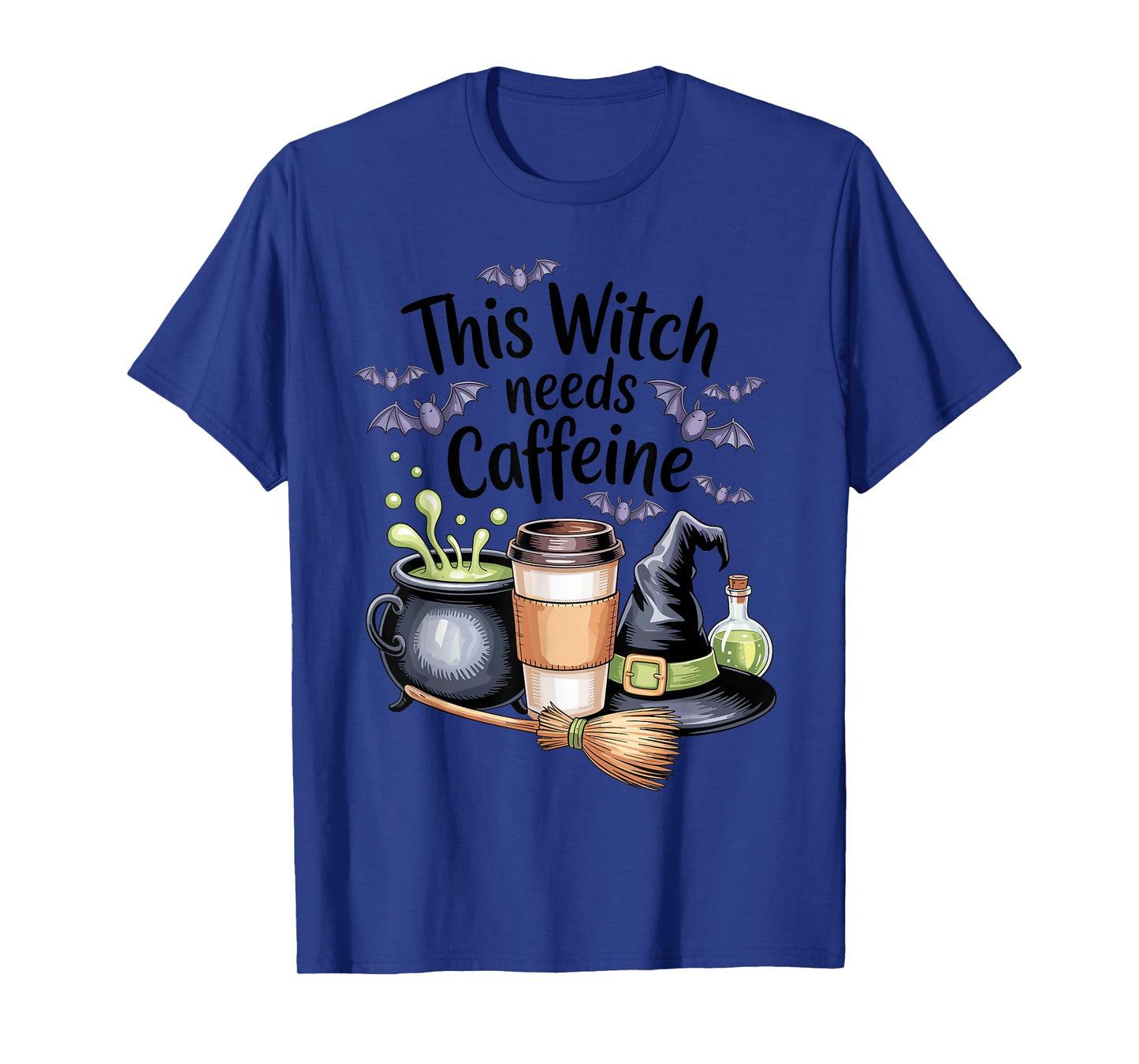 Halloween Witch Cauldron Broom and Matcha Coffee Cup T-Shirt