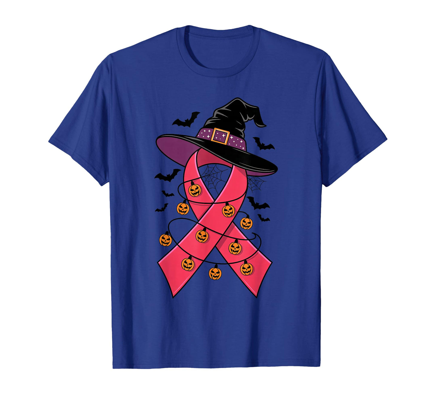 Pink Ribbon Witch Hat Halloween Breast Cancer Womens Girls T-Shirt