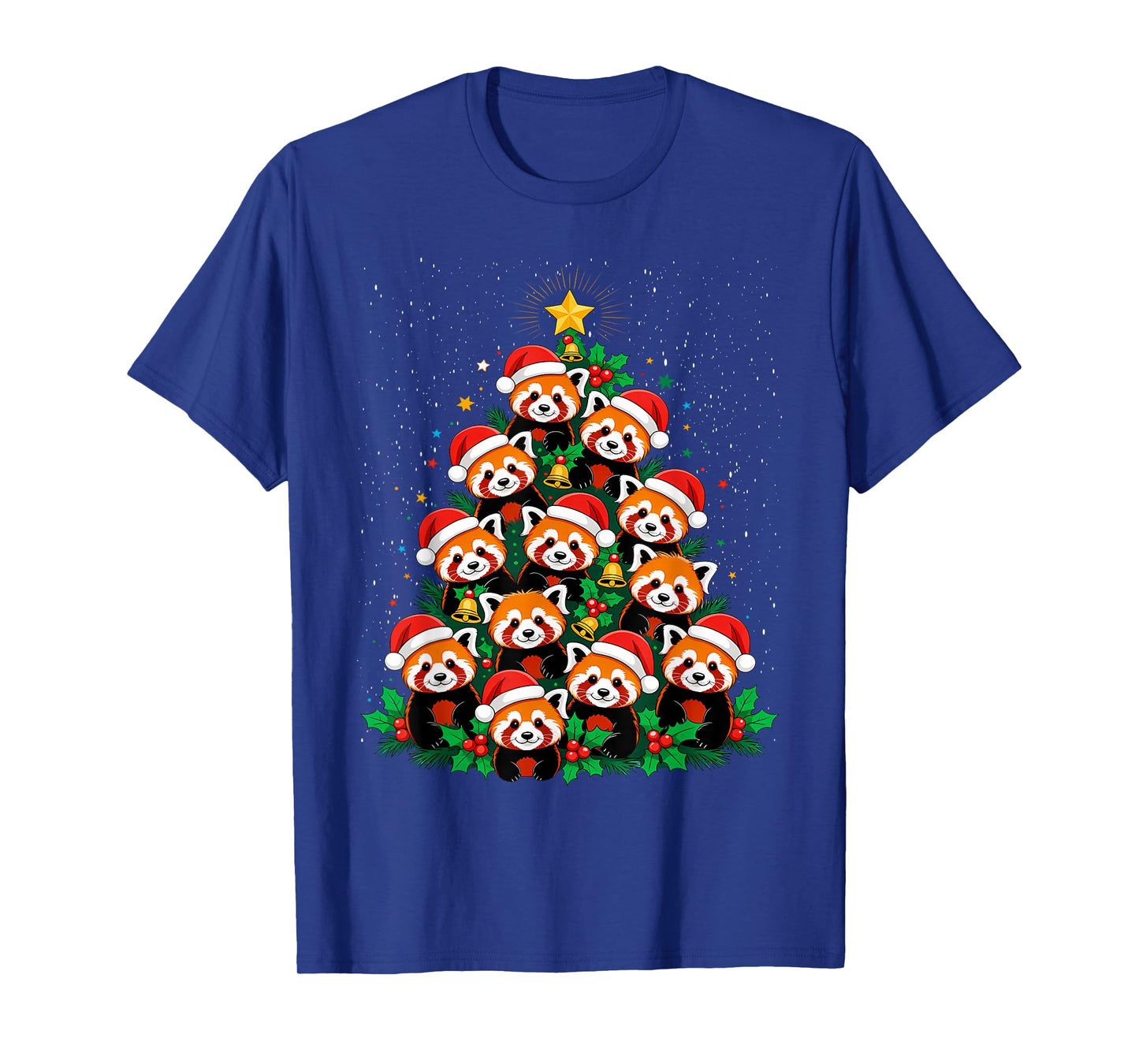 Animal Xmas Tree Santa Hat Red Panda Christmas T-Shirt