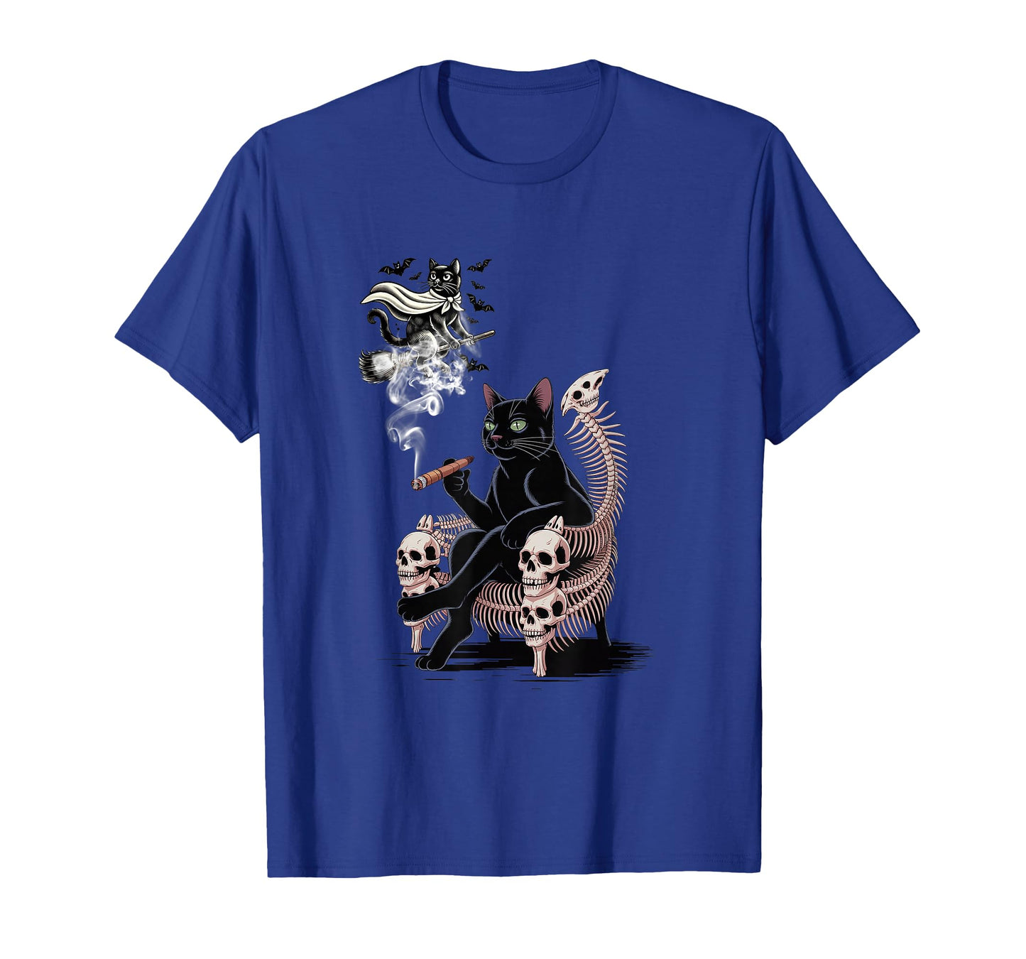 Black Cat Smoking Cigarette Halloween Scary Witch Cat Flying T-Shirt