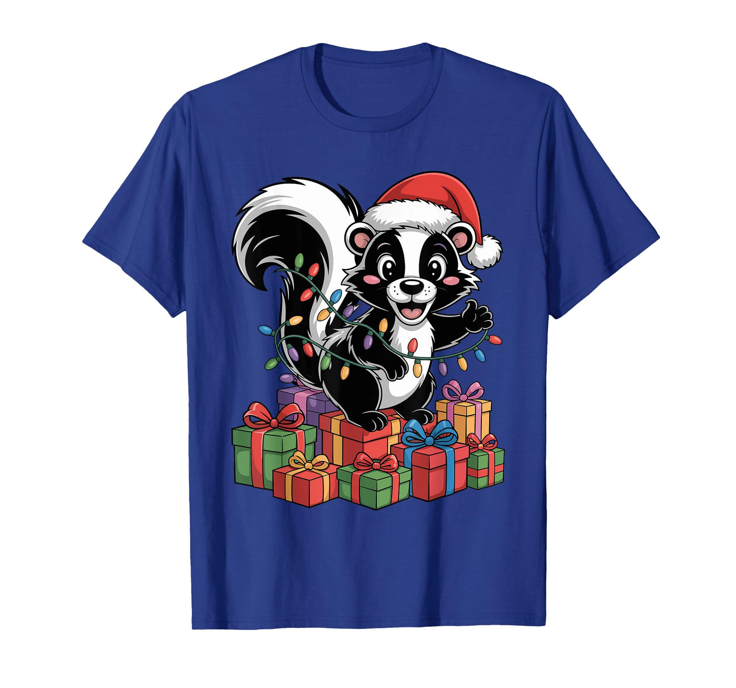 Funny Skunk Santa Hat Animals Lovers Ugly Christmas Pajamas T-Shirt