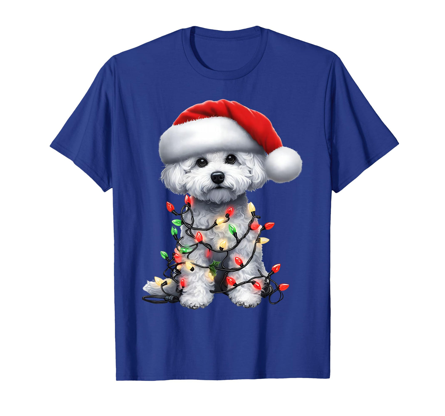 Bichon Frise Dog Christmas Lights Santa Hat Dog Lover T-Shirt
