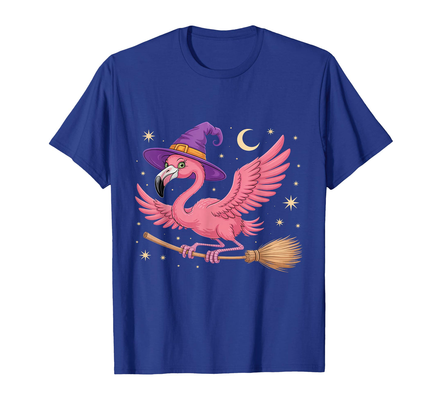 Cute Halloween Flamingo Witch Hat Broom Trick or Treating T-Shirt