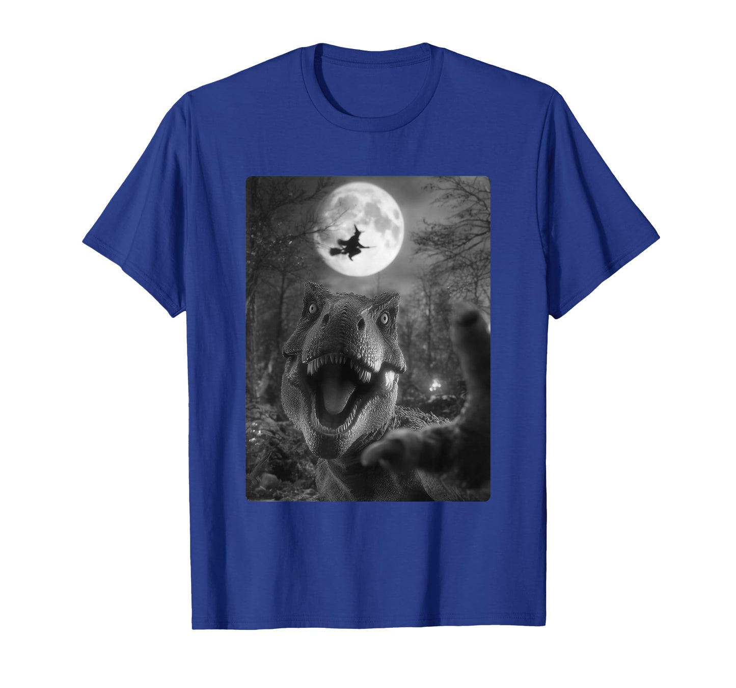 Funny T-rex Selfie Full Moon Flying Witch Dinosaur Halloween T-Shirt
