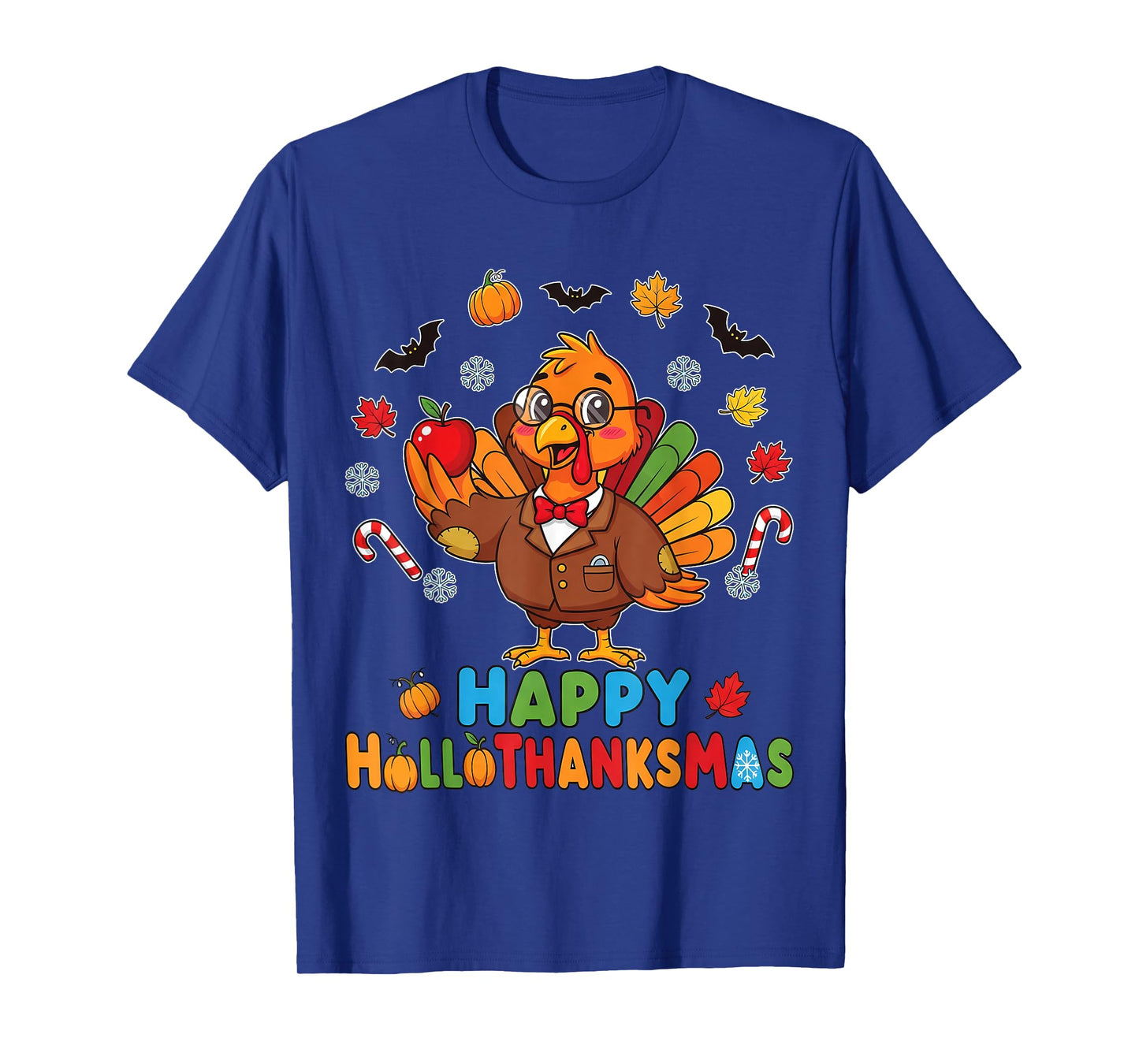 Funny Thanksgiving Happy HalloThanksMas Santa Lights Teacher T-Shirt