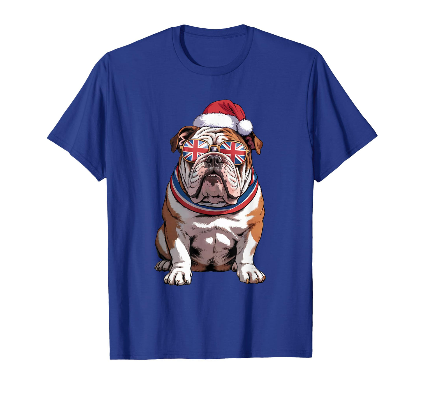 Santa Hat English Bulldog Dog Christmas Xmas Bulldog UK Flag T-Shirt