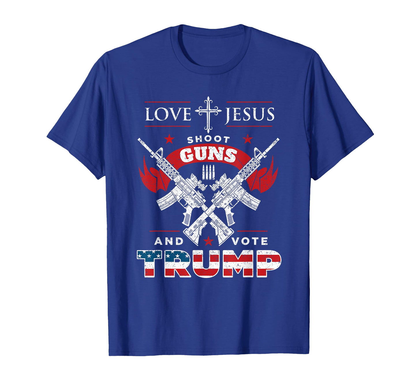 Love Jesus. Shoot Guns. And Vote Trump 2020 Flag T-Shirt