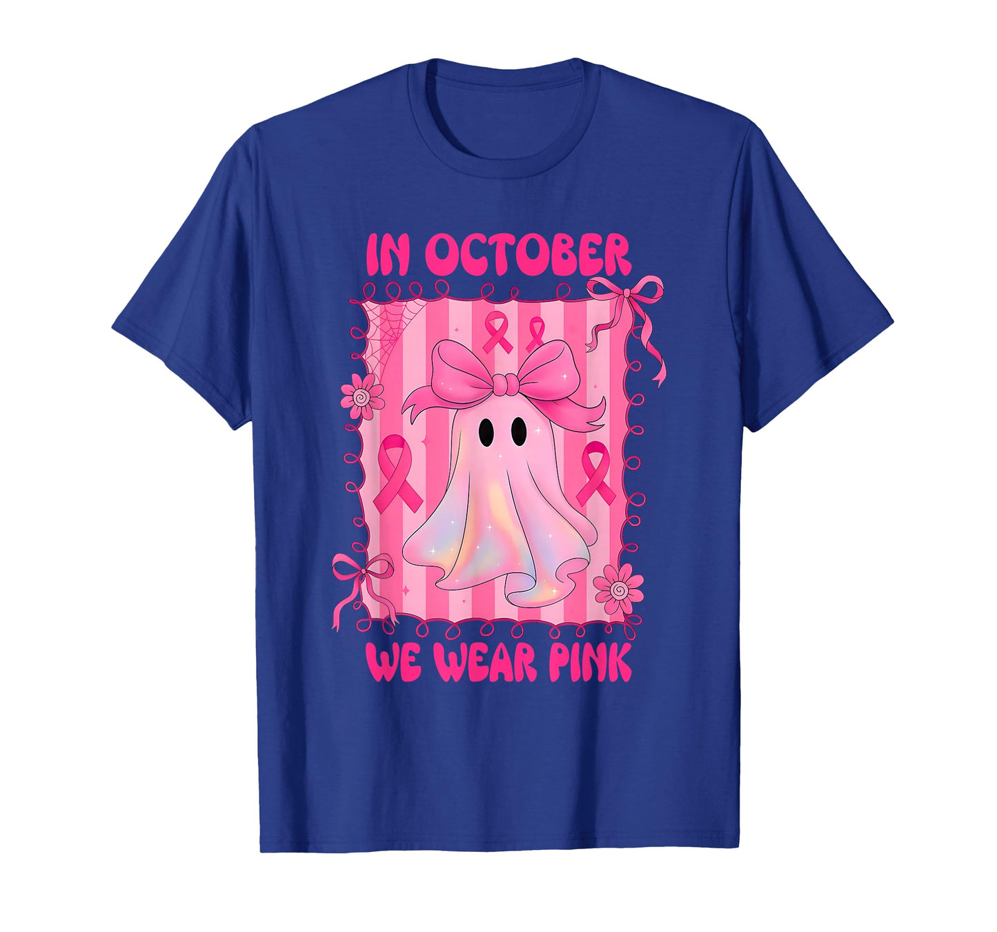 in October We Wear Pink Breast Cancer Awareness Halloween T-Shirt