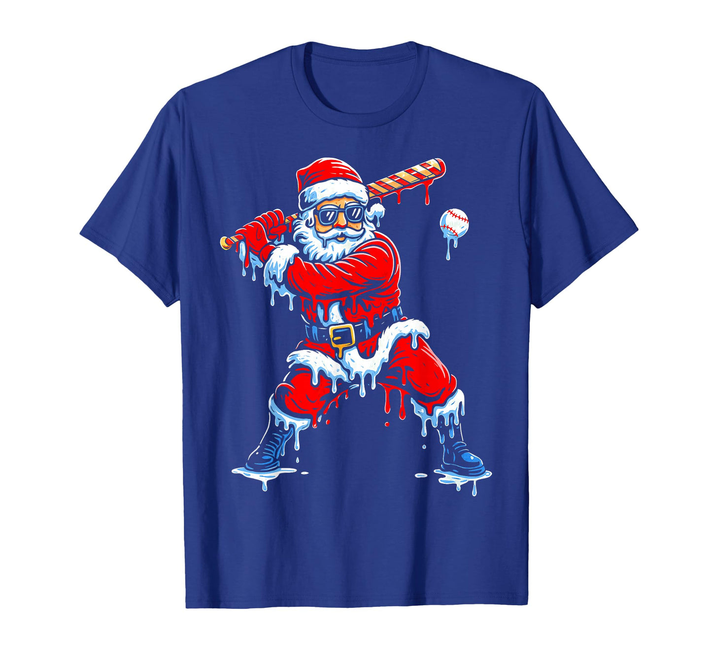 Santa Playing Baseball Ice Cream Drip Christmas Sports Boys T-Shirt