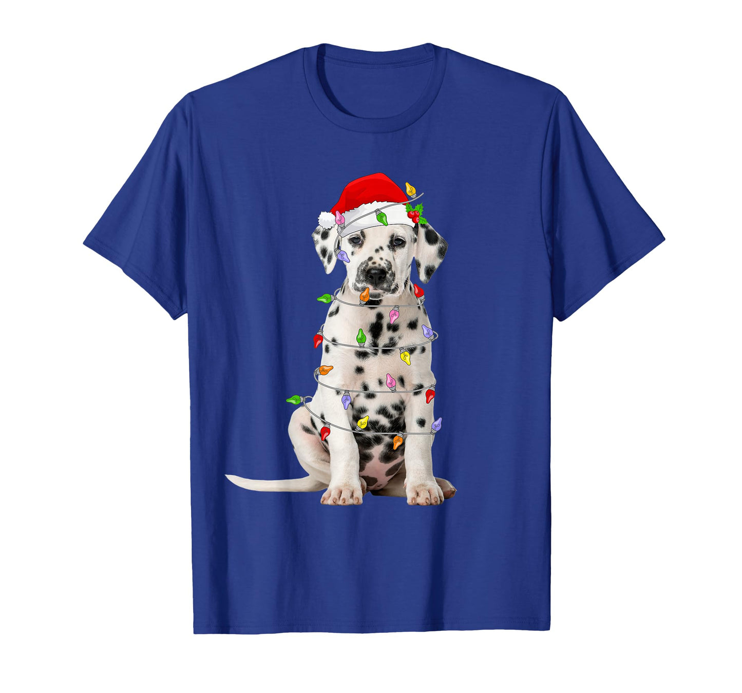 Dalmatian Christmas Santa Hat Lights Funny Pet Dog Xmas T-Shirt