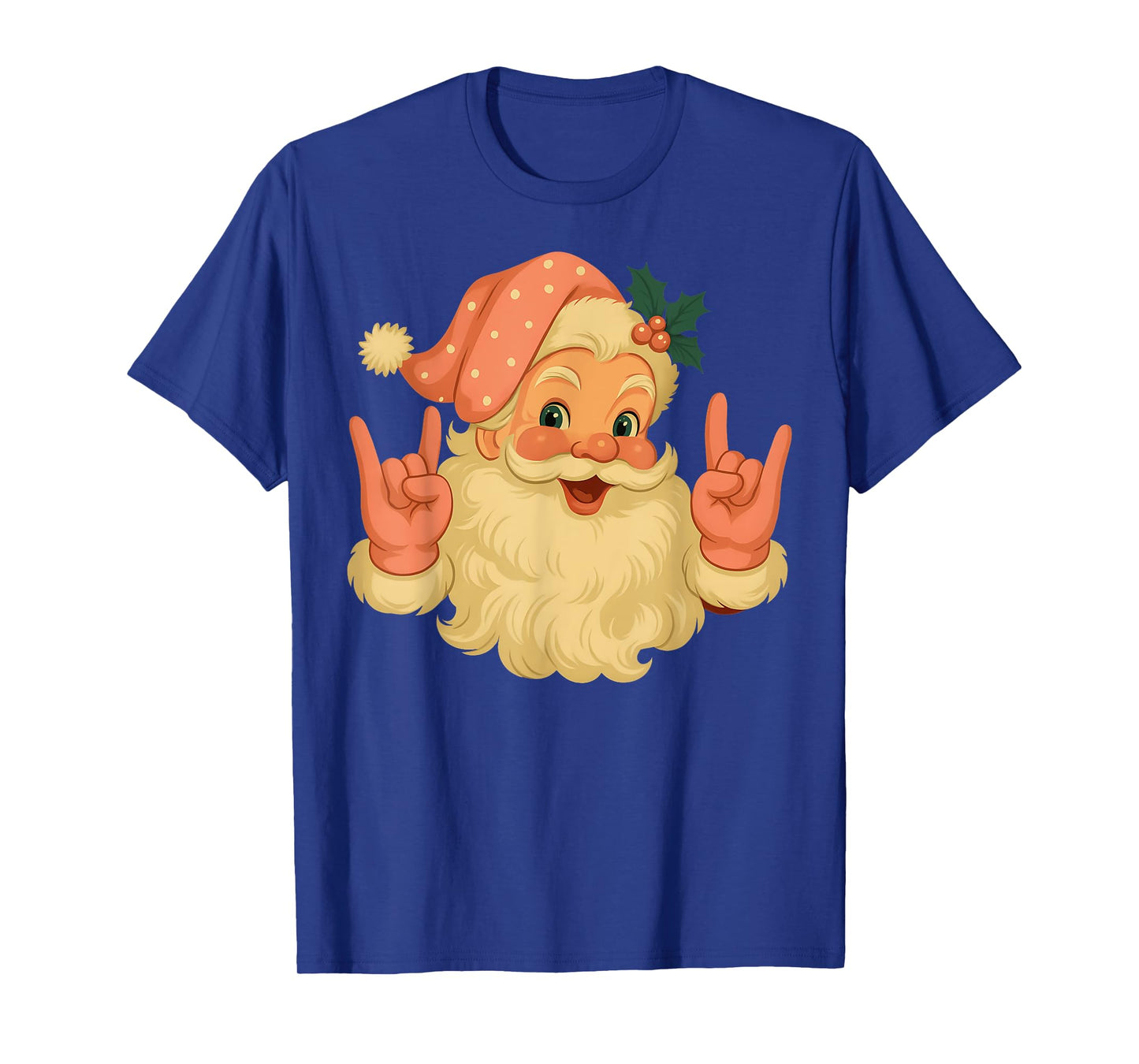 Vintage Pink Santa Claus Christmas Rock Hand Girl Women T-Shirt