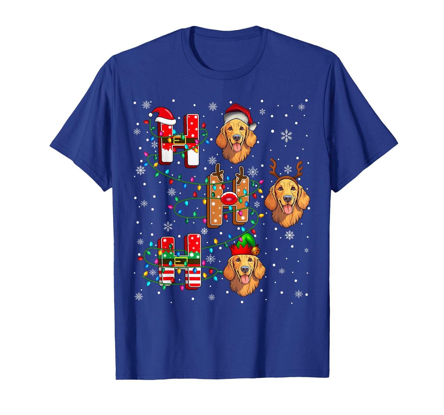 Ho Ho Ho Santa Reindeer Hat Elf Golden Retriever Dog Xmas T-Shirt