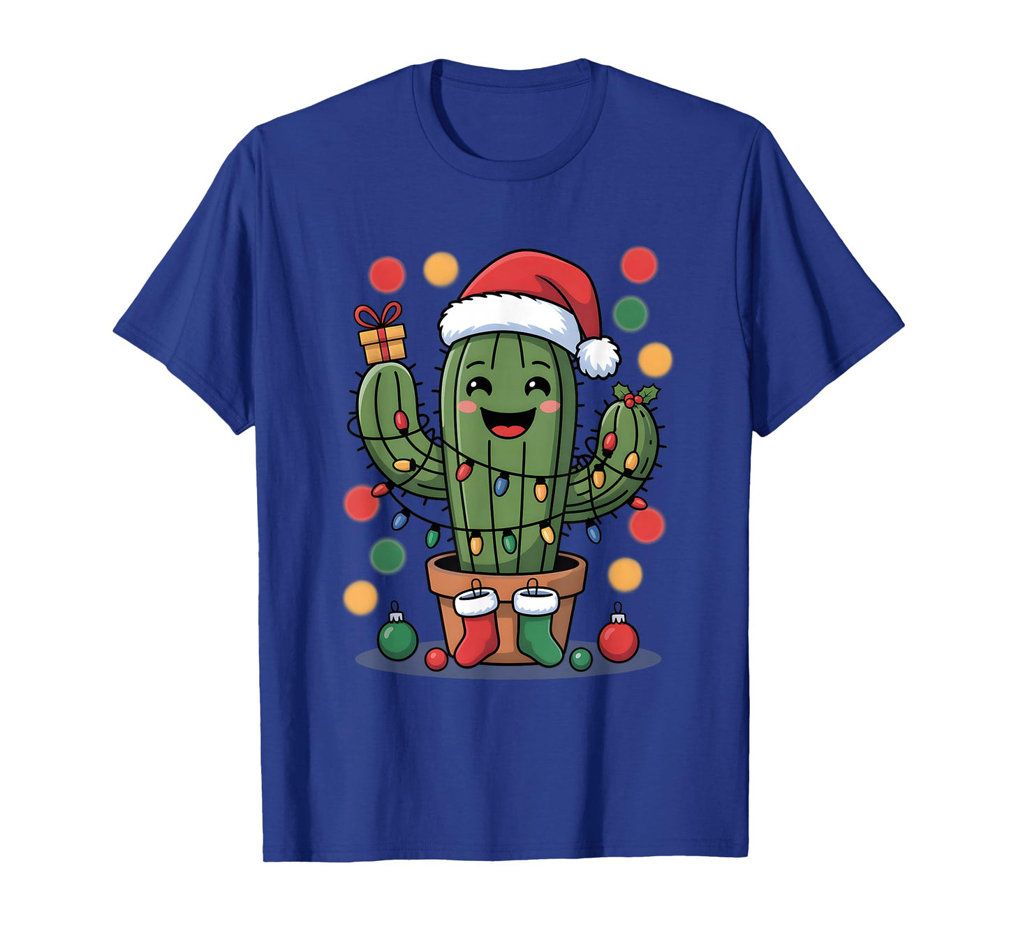 Funny Christmas Cactus Santa Holiday Lights T-Shirt