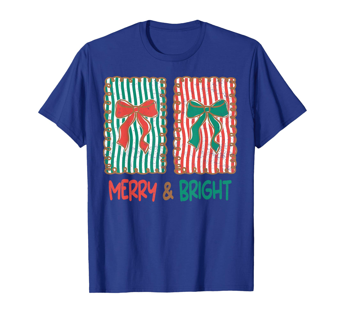Merry & Bright Christmas Xmas Coquette Bow Pajamas Holiday T-Shirt