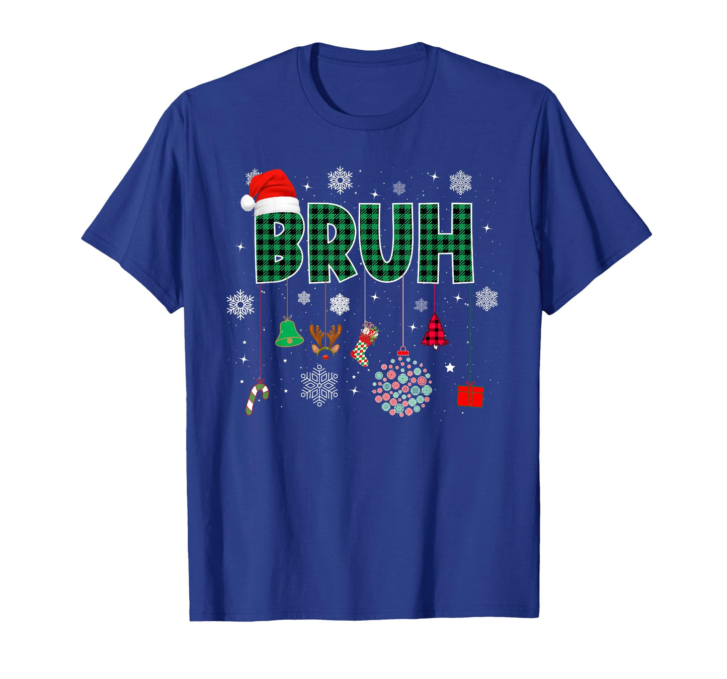 Bruh Christmas Green Plaid Boys Kids Girls Xmas Pajamas T-Shirt