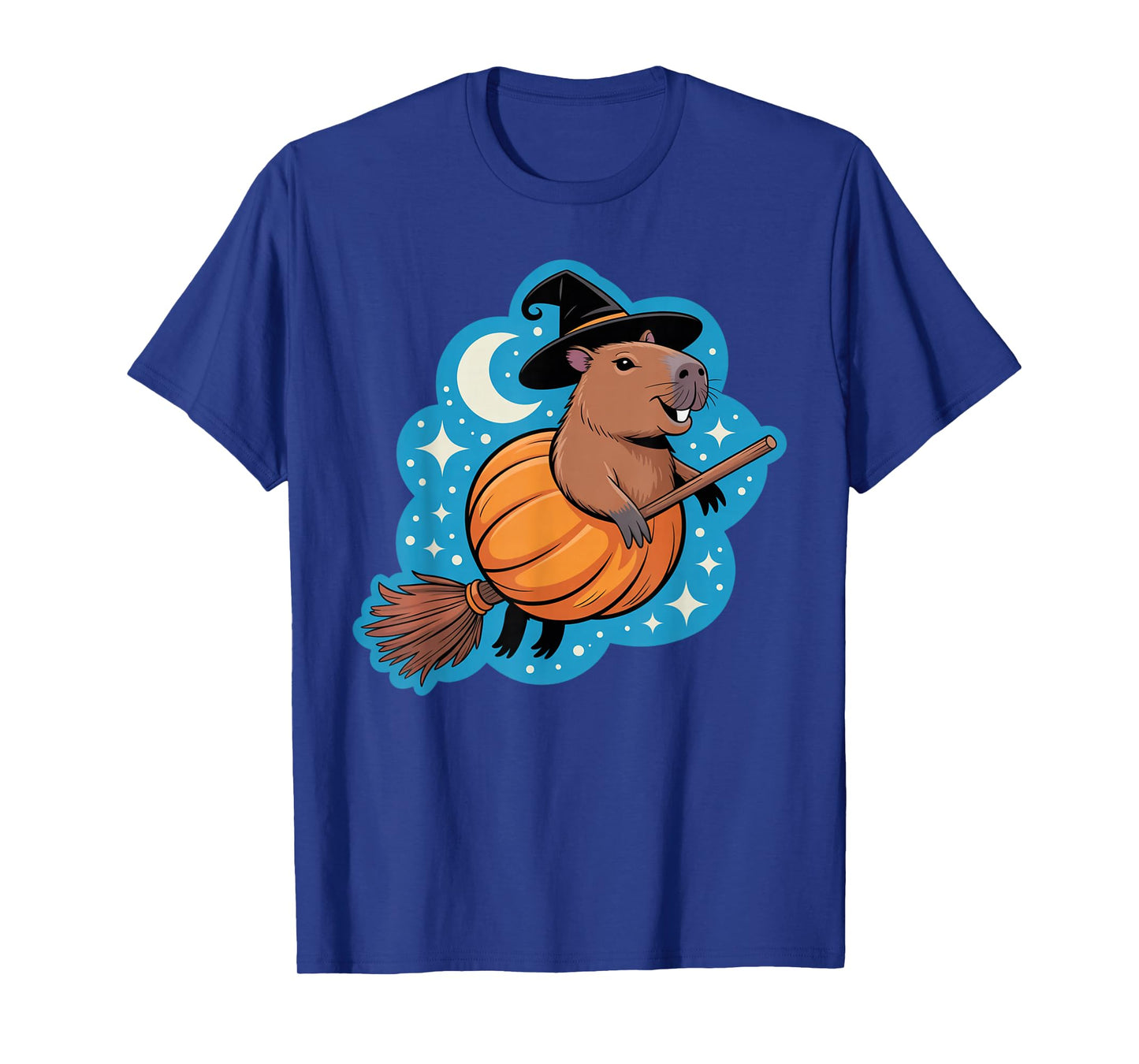 Capybara Witch Pumpkin Broomstick Halloween T-Shirt