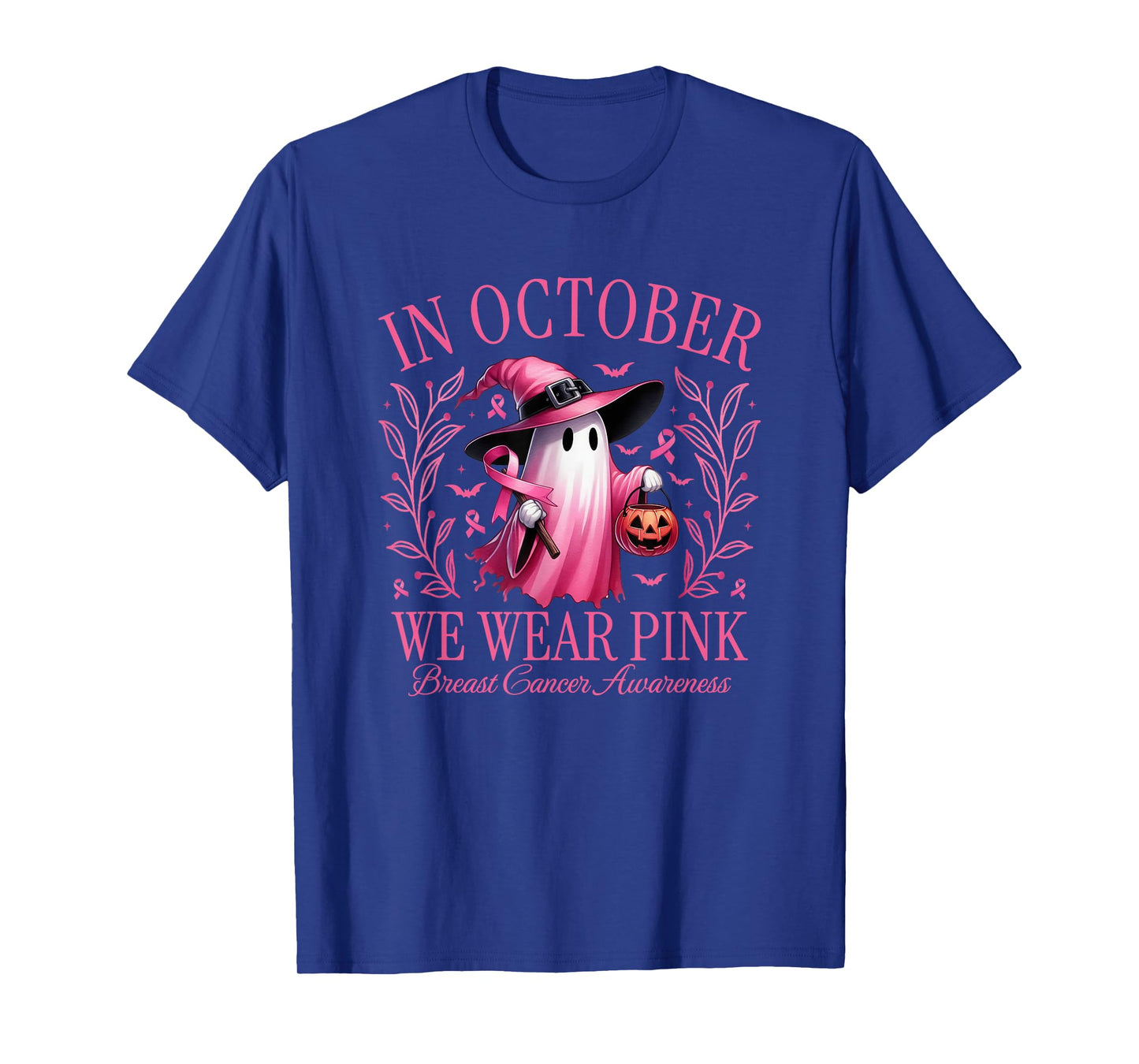 in October We Wear Pink Ghost Witch Halloween T-Shirt