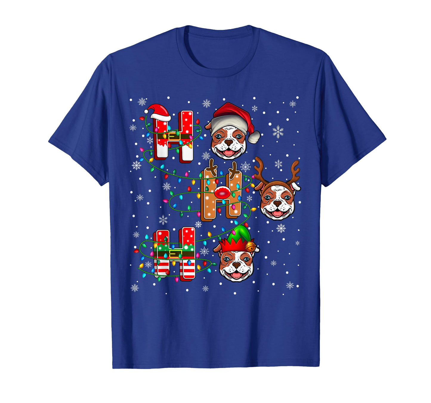 Ho Ho Ho Santa Hat Elf Matching American Bulldog Dog Xmas T-Shirt