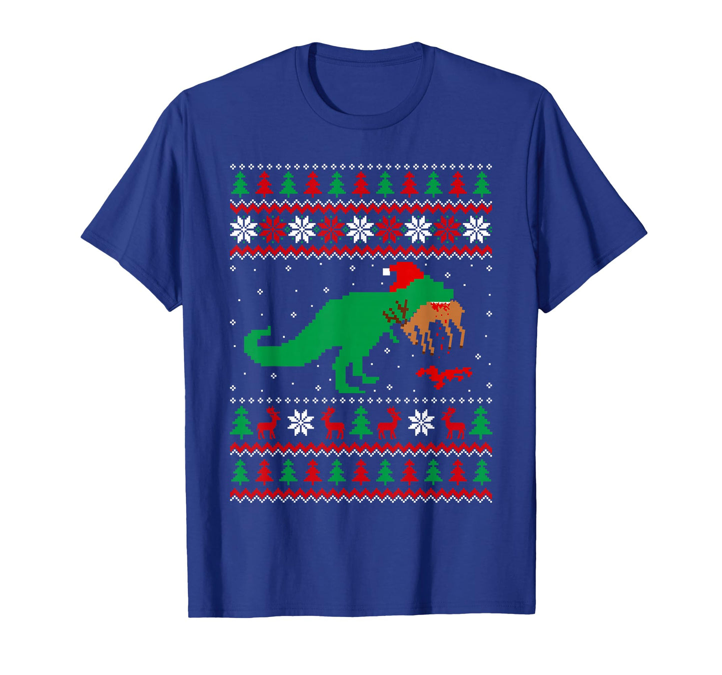 Dinosaur T-Rex Eating Reindeer Ugly Sweater Style Christmas T-Shirt