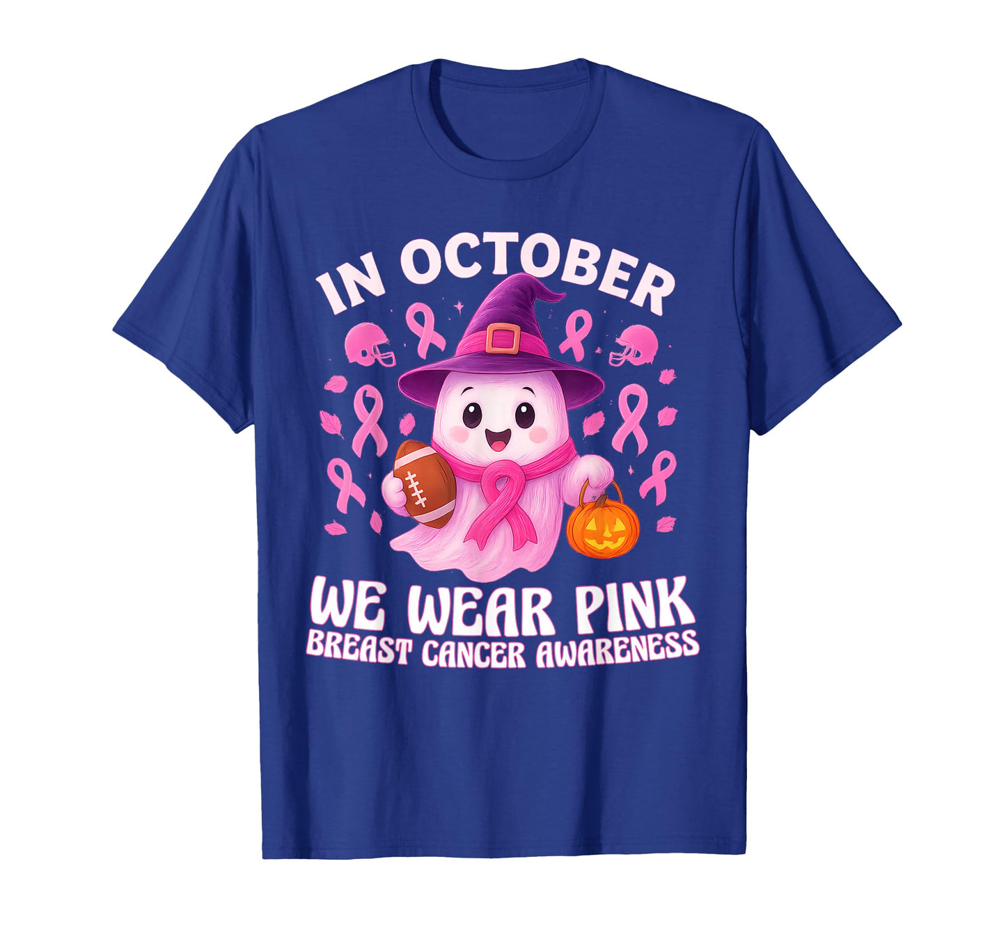 in October We Wear Pink Football Breast Cancer Awareness T-Shirt